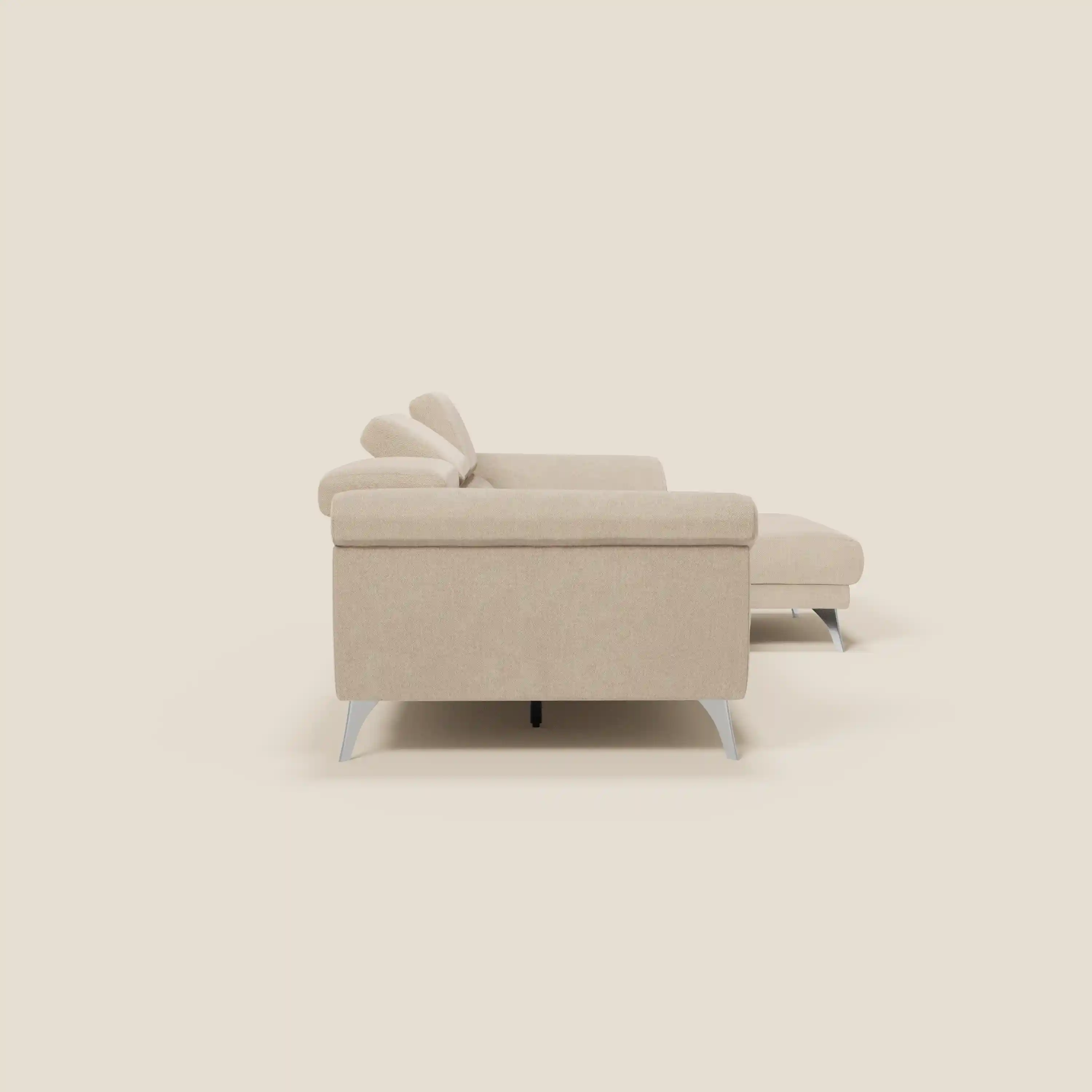 Donatello Canapé d'angle avec assises extensibles accoudoirs avec coffre et têtières en tissu détachable T23 beige - Image 9