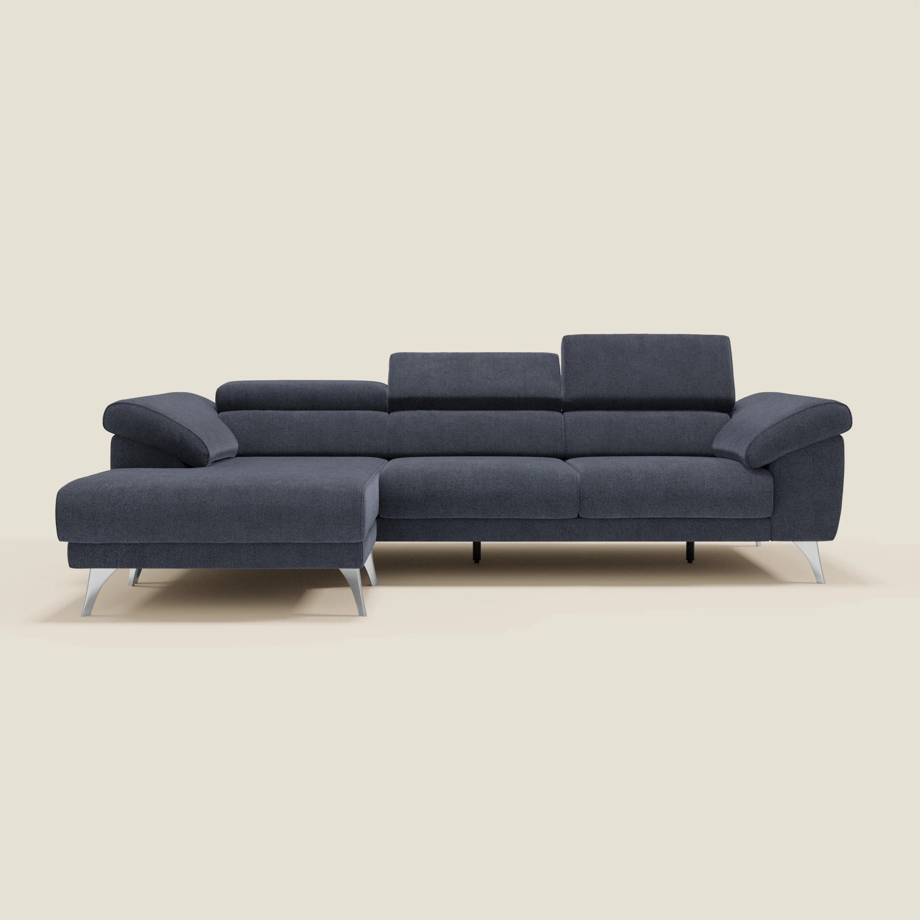 Donatello Canapé d'angle avec assises extensibles accoudoirs avec coffre et têtières en tissu détachable T23 bleu ardoise - Image 11