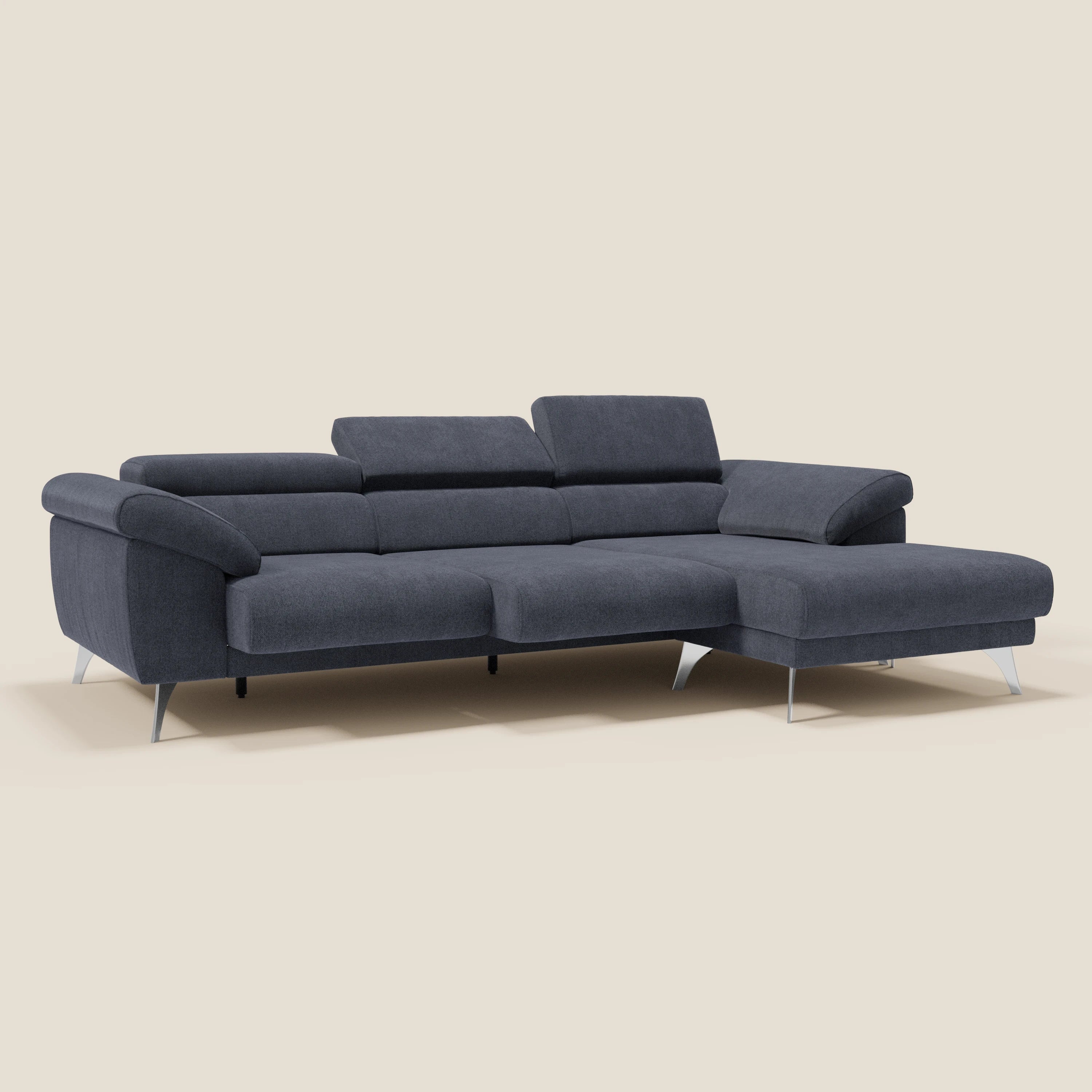 Donatello Canapé d'angle avec assises extensibles accoudoirs avec coffre et têtières en tissu détachable T23 bleu ardoise - Image 2
