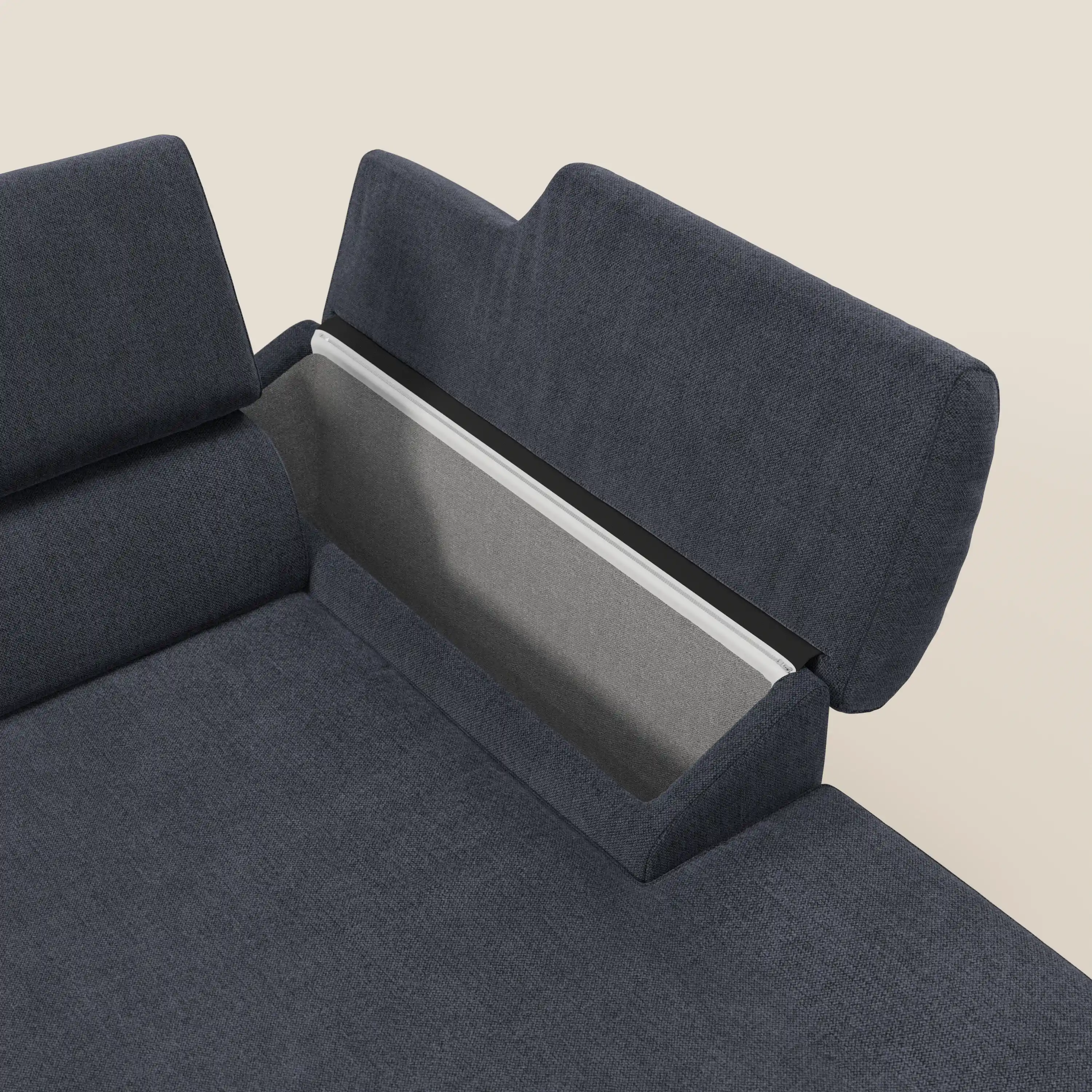 Donatello Canapé d'angle avec assises extensibles accoudoirs avec coffre et têtières en tissu détachable T23 bleu ardoise - Image 5