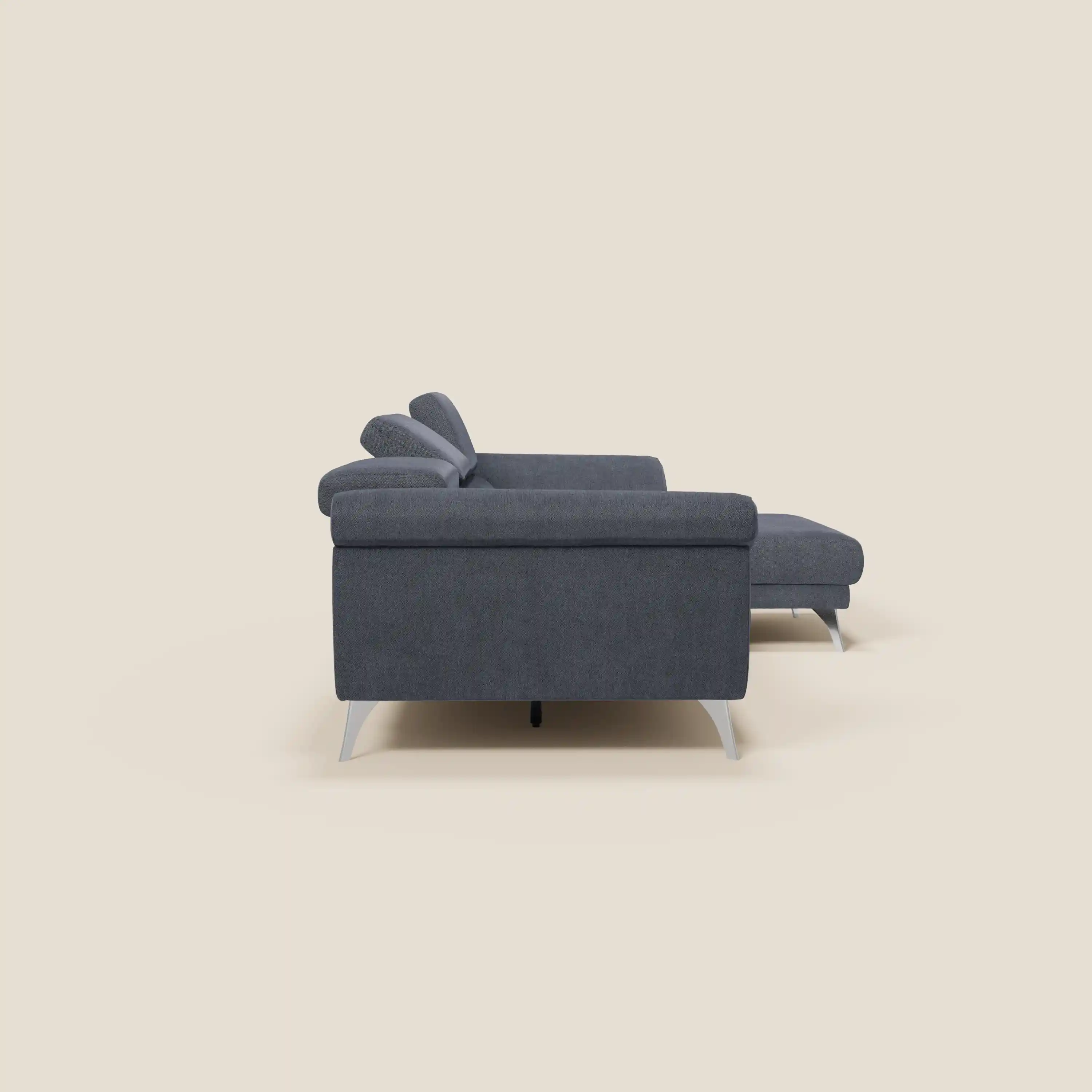 Donatello Canapé d'angle avec assises extensibles accoudoirs avec coffre et têtières en tissu détachable T23 bleu ardoise - Image 6