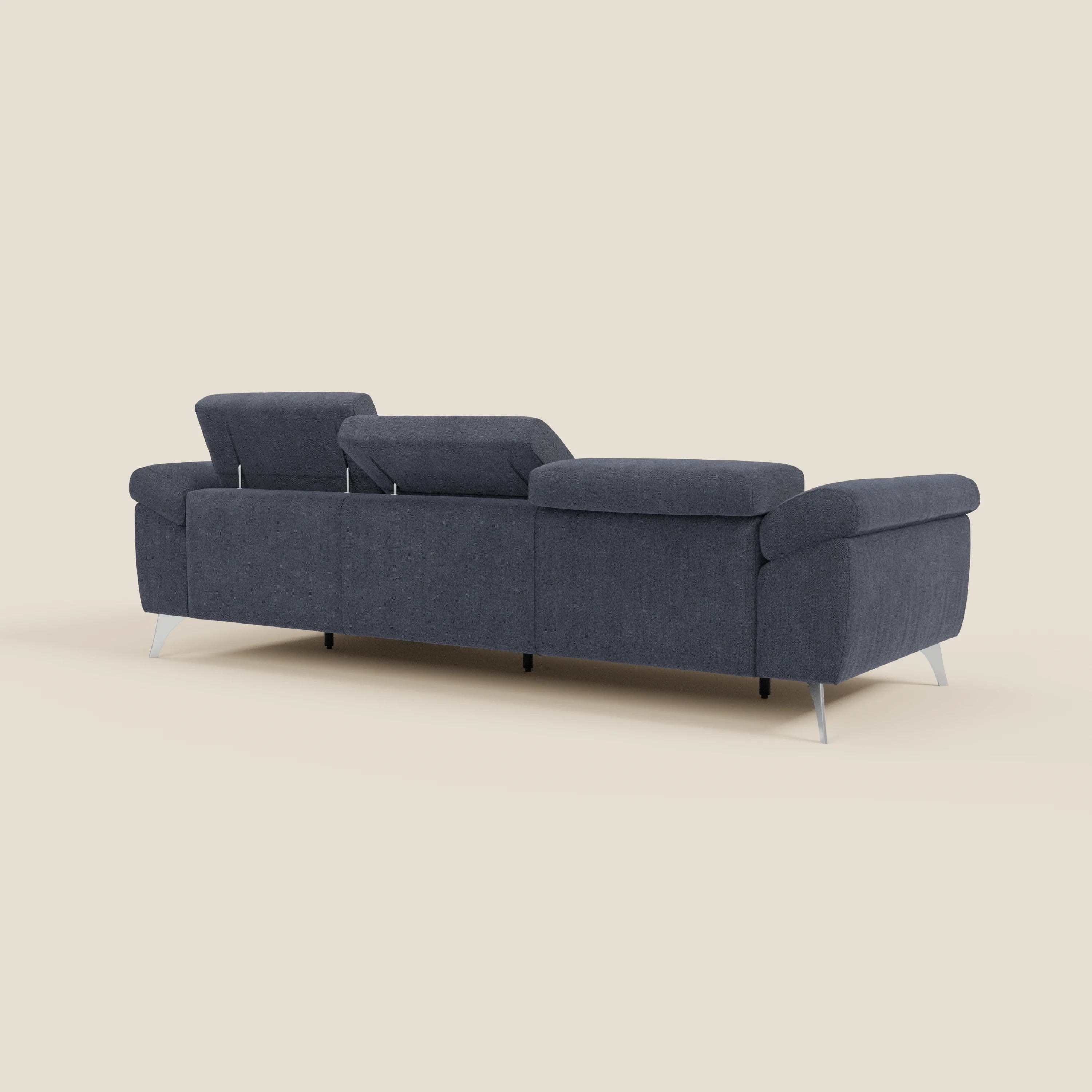 Donatello Canapé d'angle avec assises extensibles accoudoirs avec coffre et têtières en tissu détachable T23 bleu ardoise - Image 7