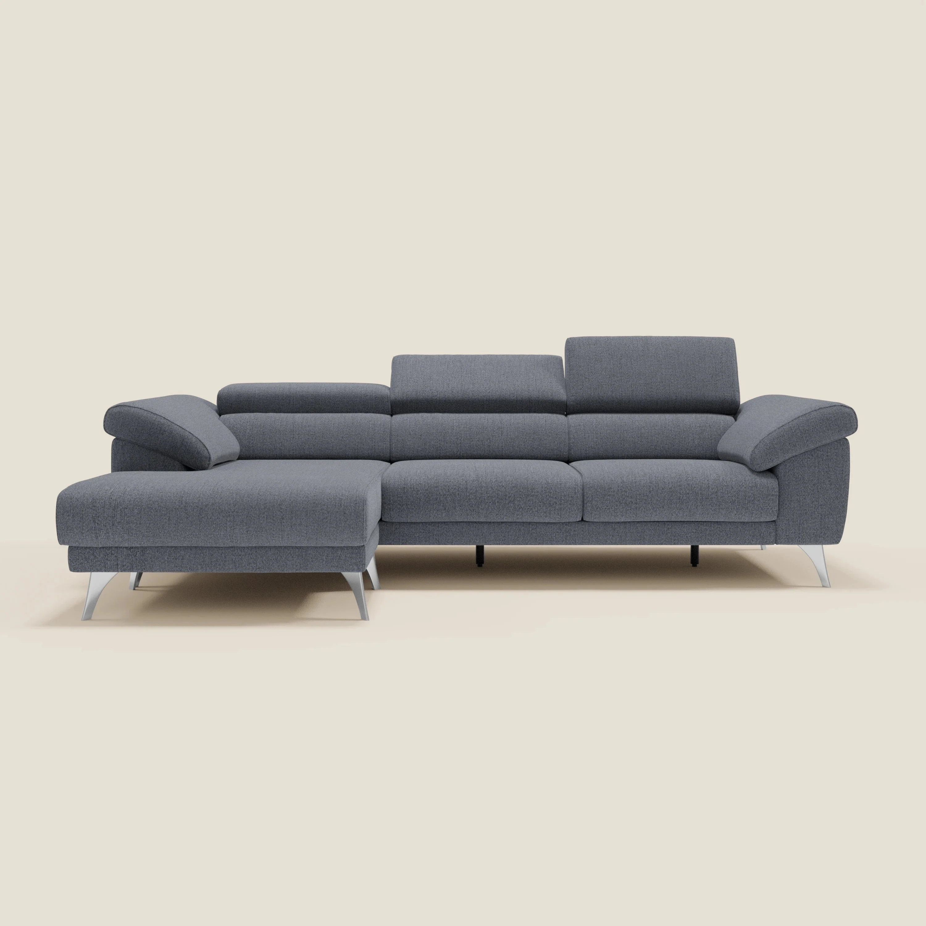 Donatello Canapé d'angle avec assises extensibles accoudoirs avec coffre et têtières en tissu détachable T23 bleu graphite - Image 11