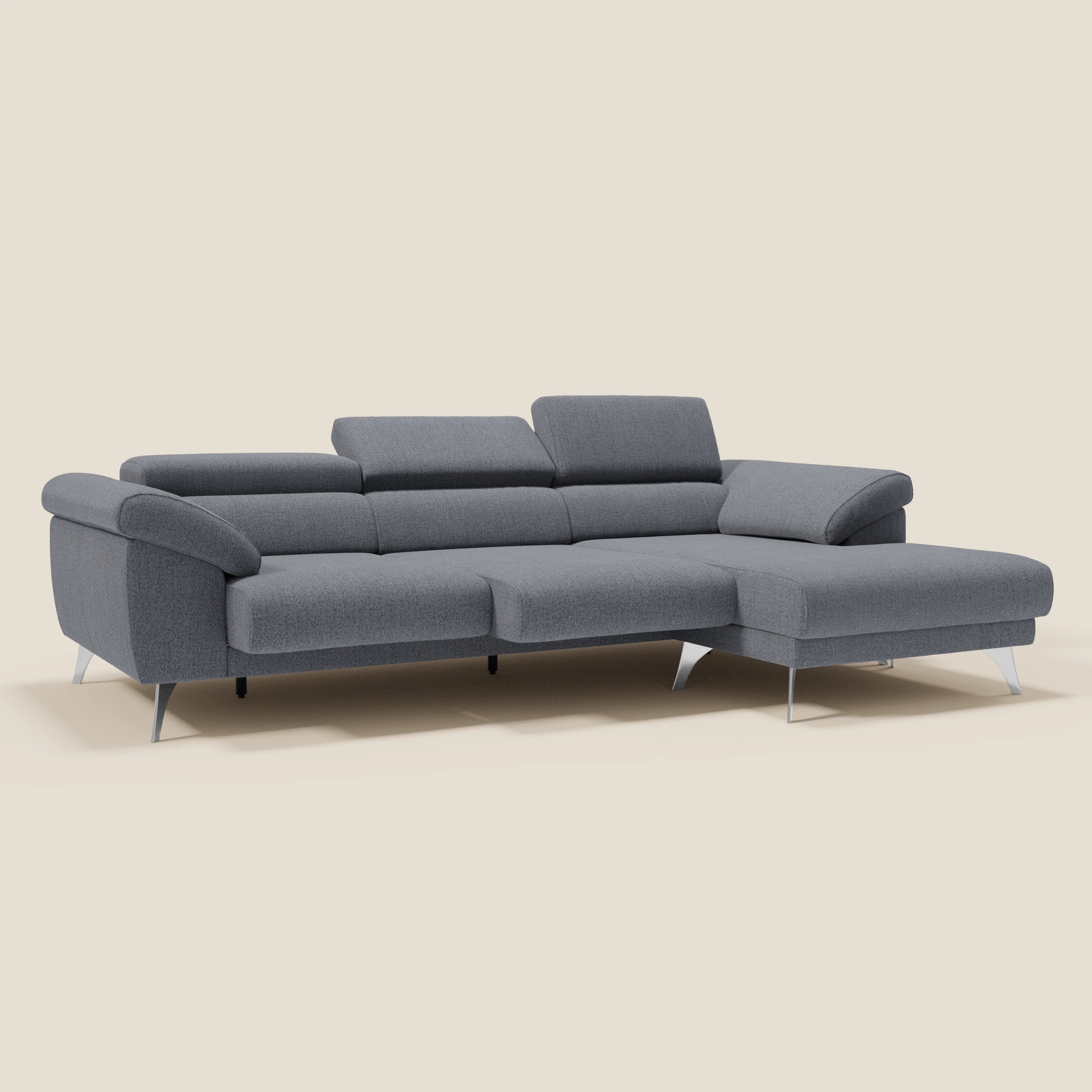 Donatello Canapé d'angle avec assises extensibles accoudoirs avec coffre et têtières en tissu détachable T23 bleu graphite - Image 2