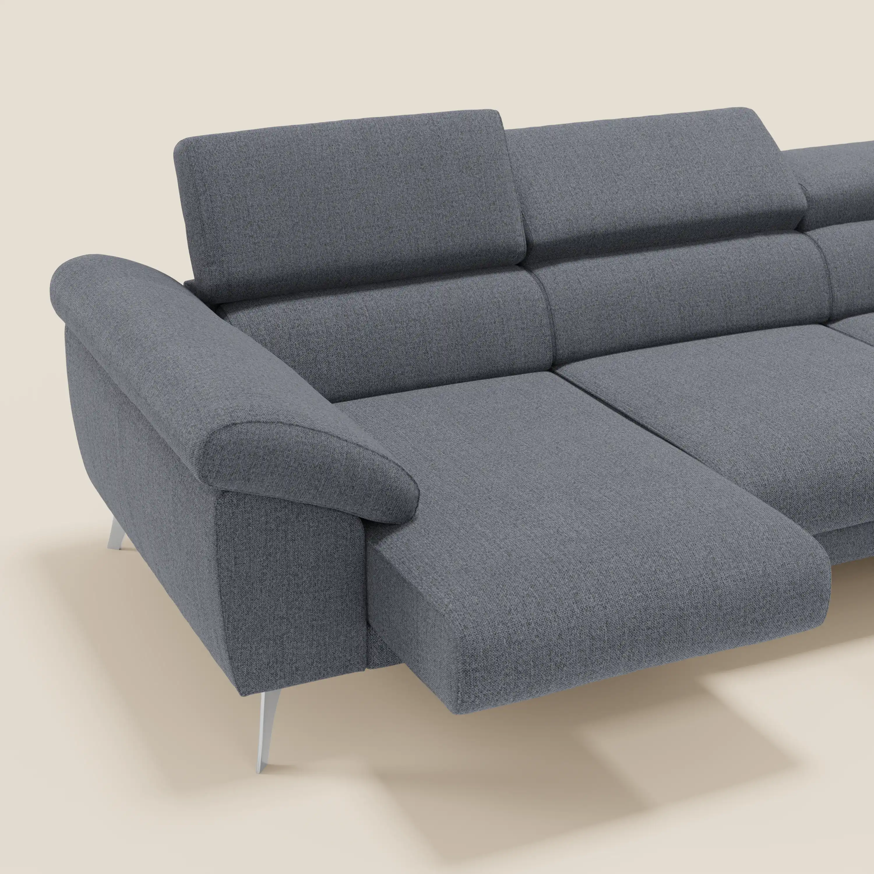 Donatello Canapé d'angle avec assises extensibles accoudoirs avec coffre et têtières en tissu détachable T23 bleu graphite - Image 4
