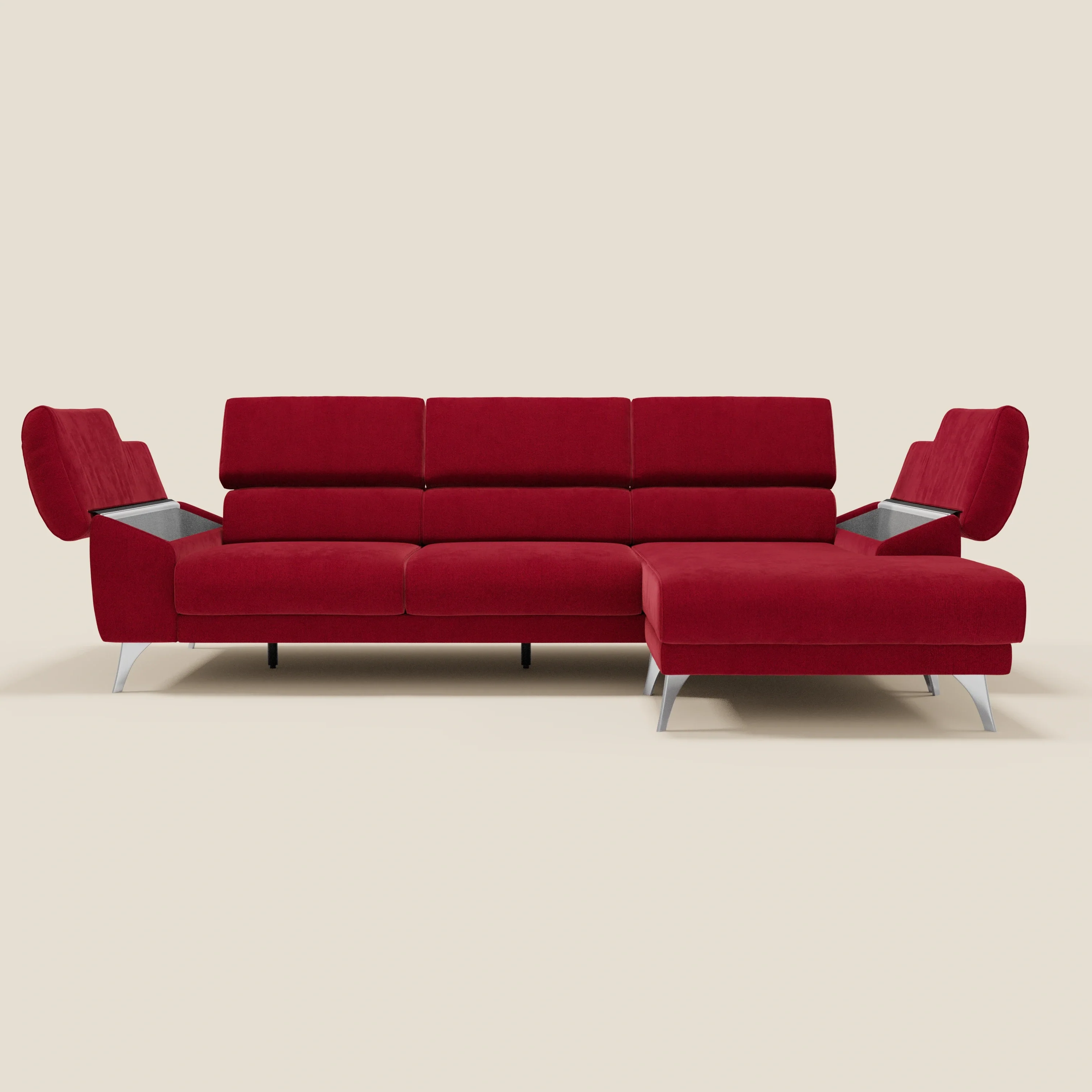 Donatello Canapé d'angle avec assises extensibles accoudoirs avec coffre et têtières en tissu détachable T23 bordeaux - Image 10