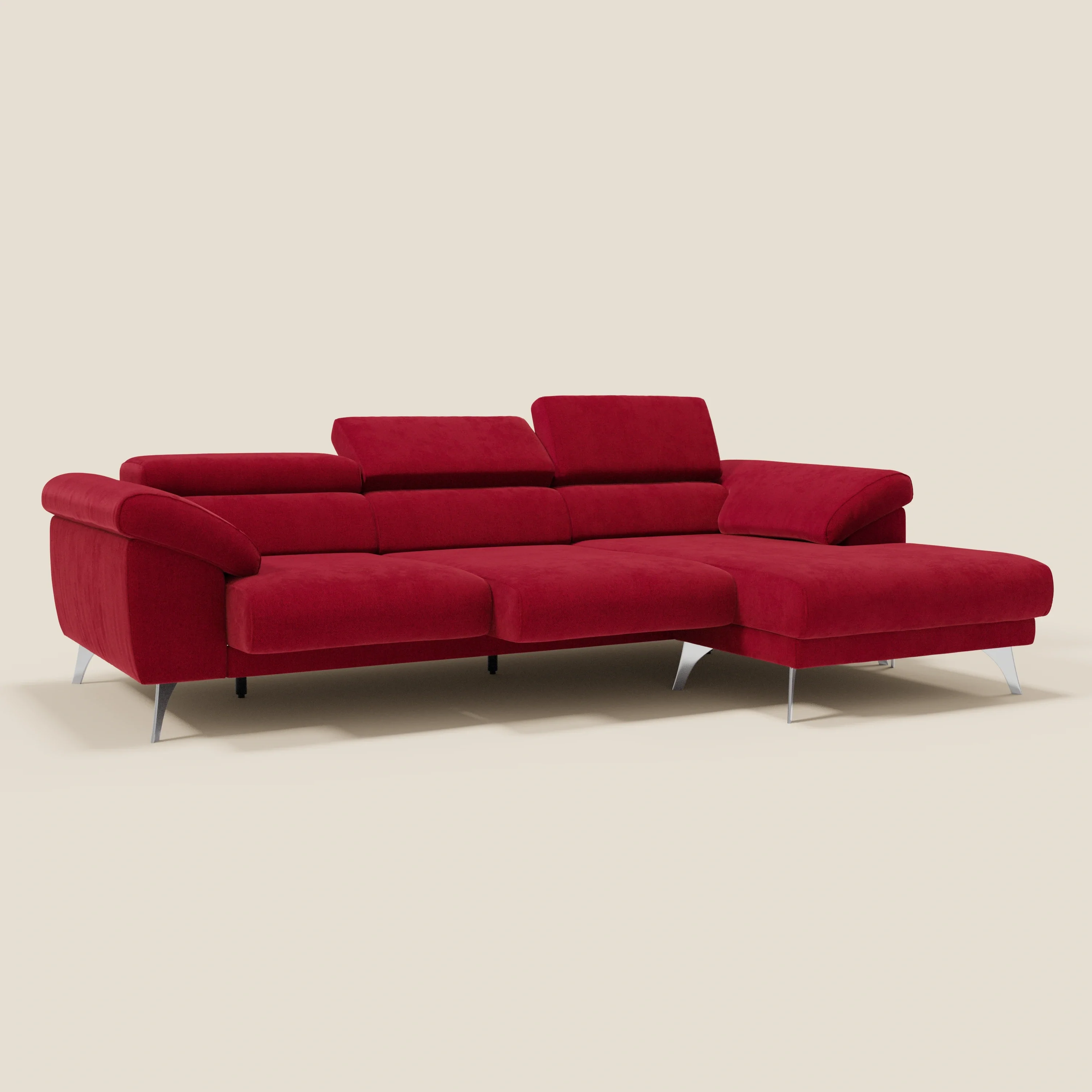 Donatello Canapé d'angle avec assises extensibles accoudoirs avec coffre et têtières en tissu détachable T23 bordeaux - Image 2