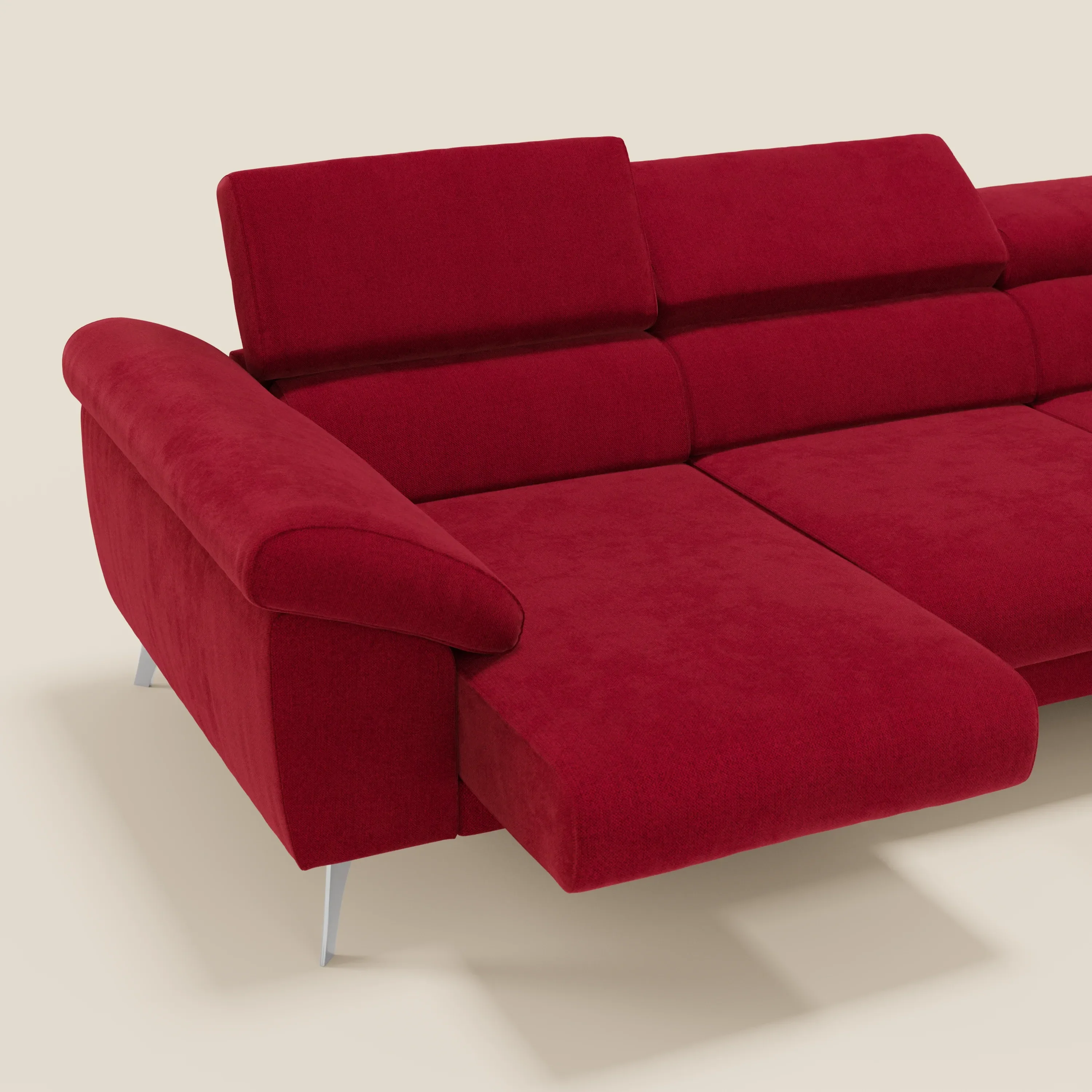 Donatello Canapé d'angle avec assises extensibles accoudoirs avec coffre et têtières en tissu détachable T23 bordeaux - Image 4
