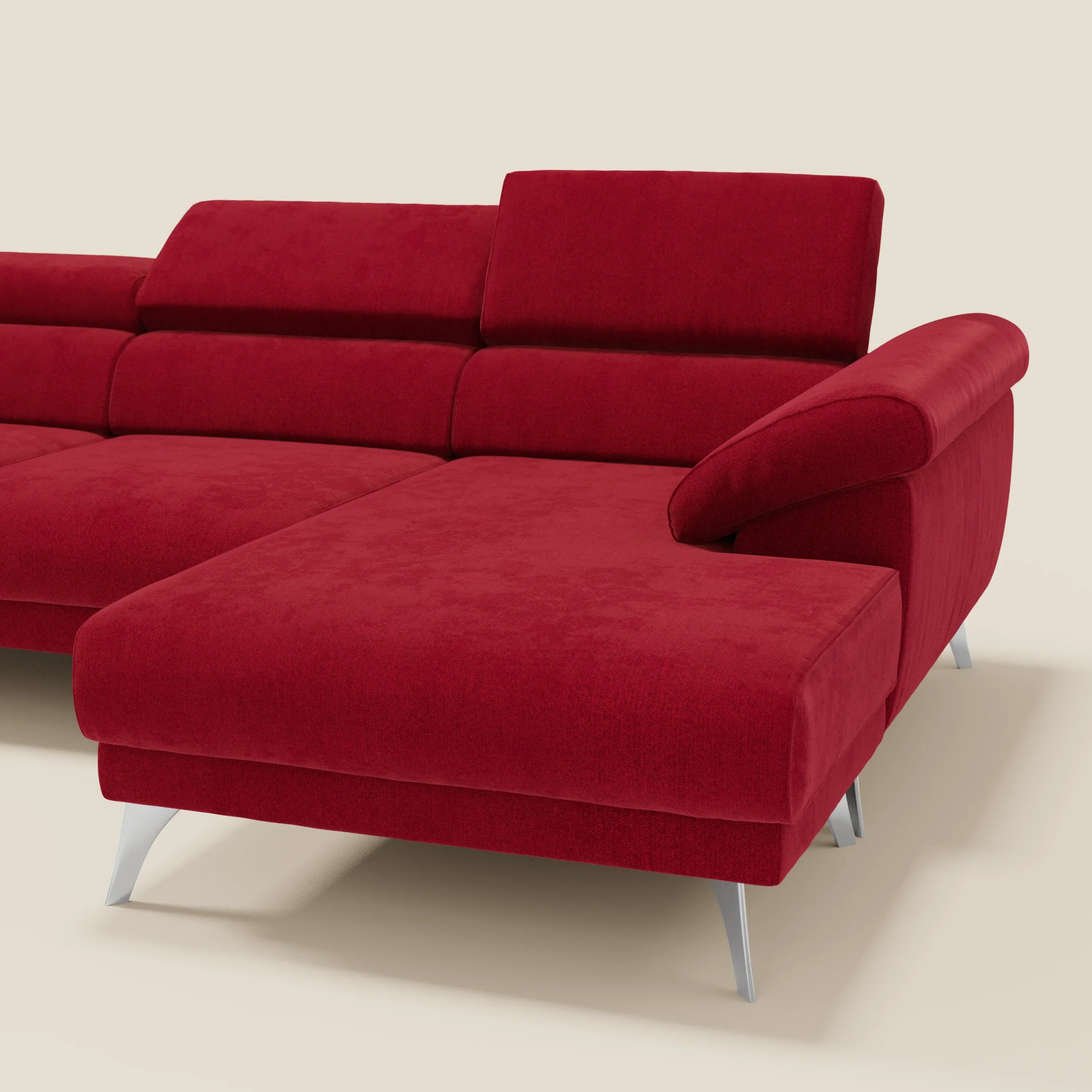 Donatello Canapé d'angle avec assises extensibles accoudoirs avec coffre et têtières en tissu détachable T23 bordeaux - Image 8