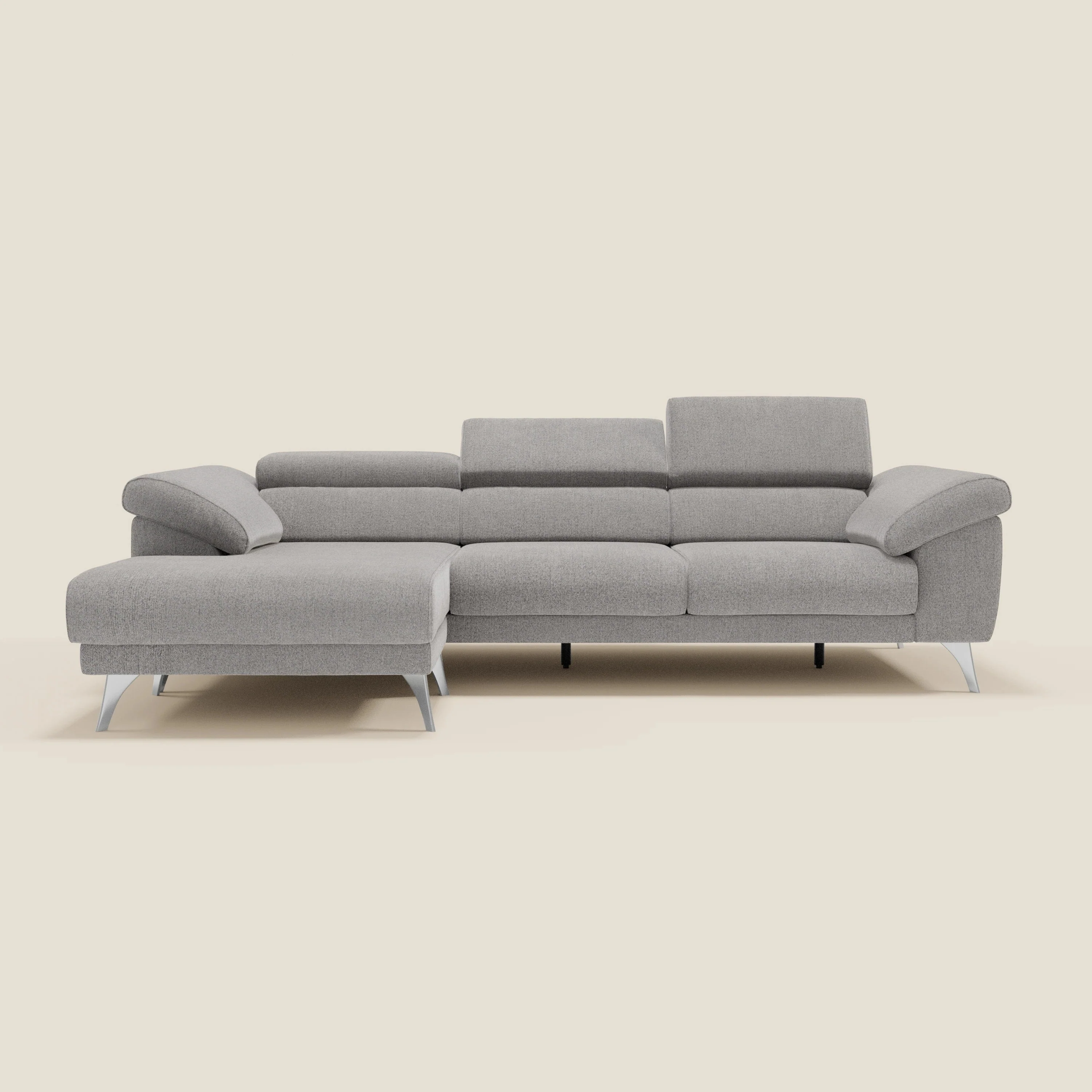 Donatello Canapé d'angle avec assises extensibles accoudoirs avec coffre et têtières en tissu détachable T23 gris - Image 11
