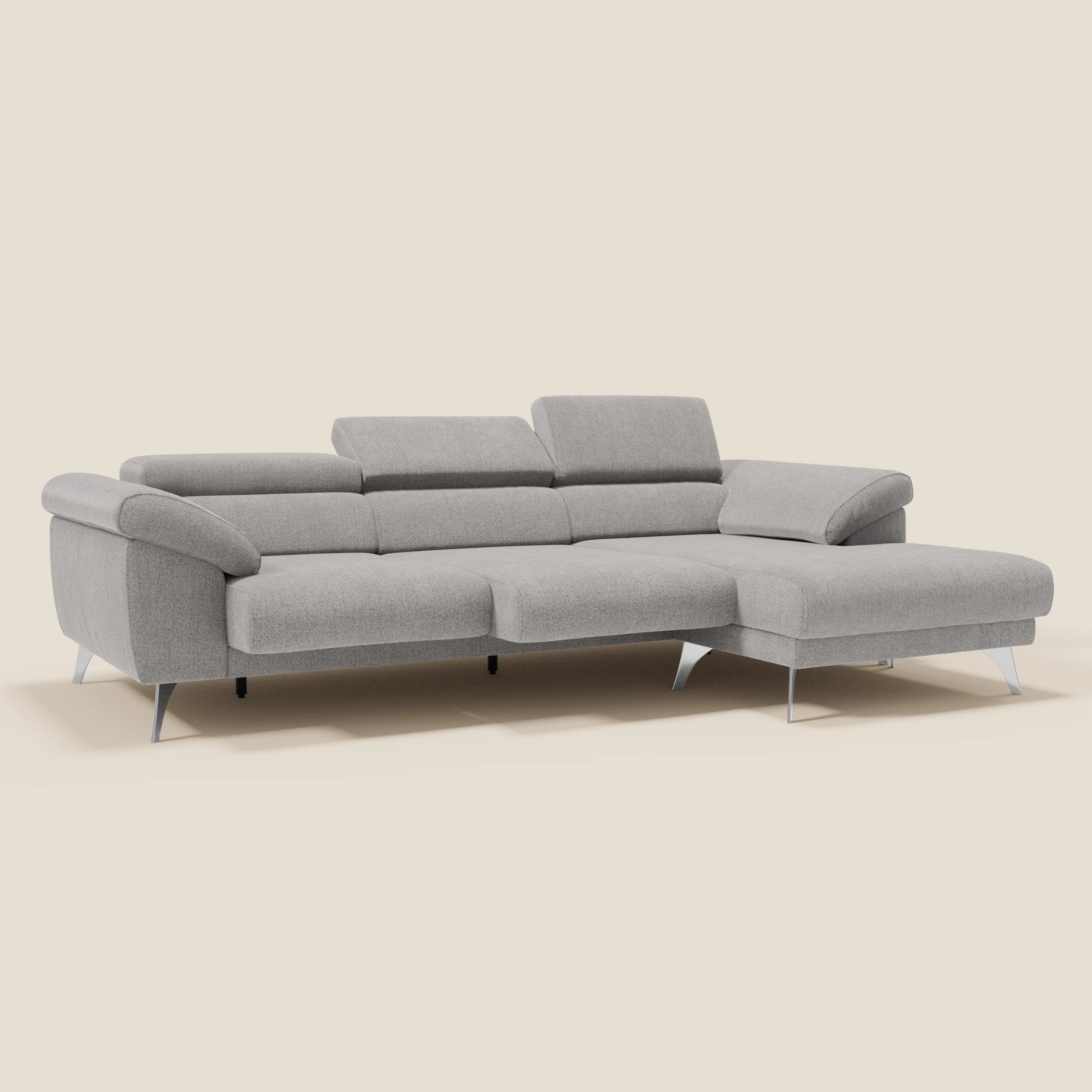 Donatello Canapé d'angle avec assises extensibles accoudoirs avec coffre et têtières en tissu détachable T23 gris - Image 2