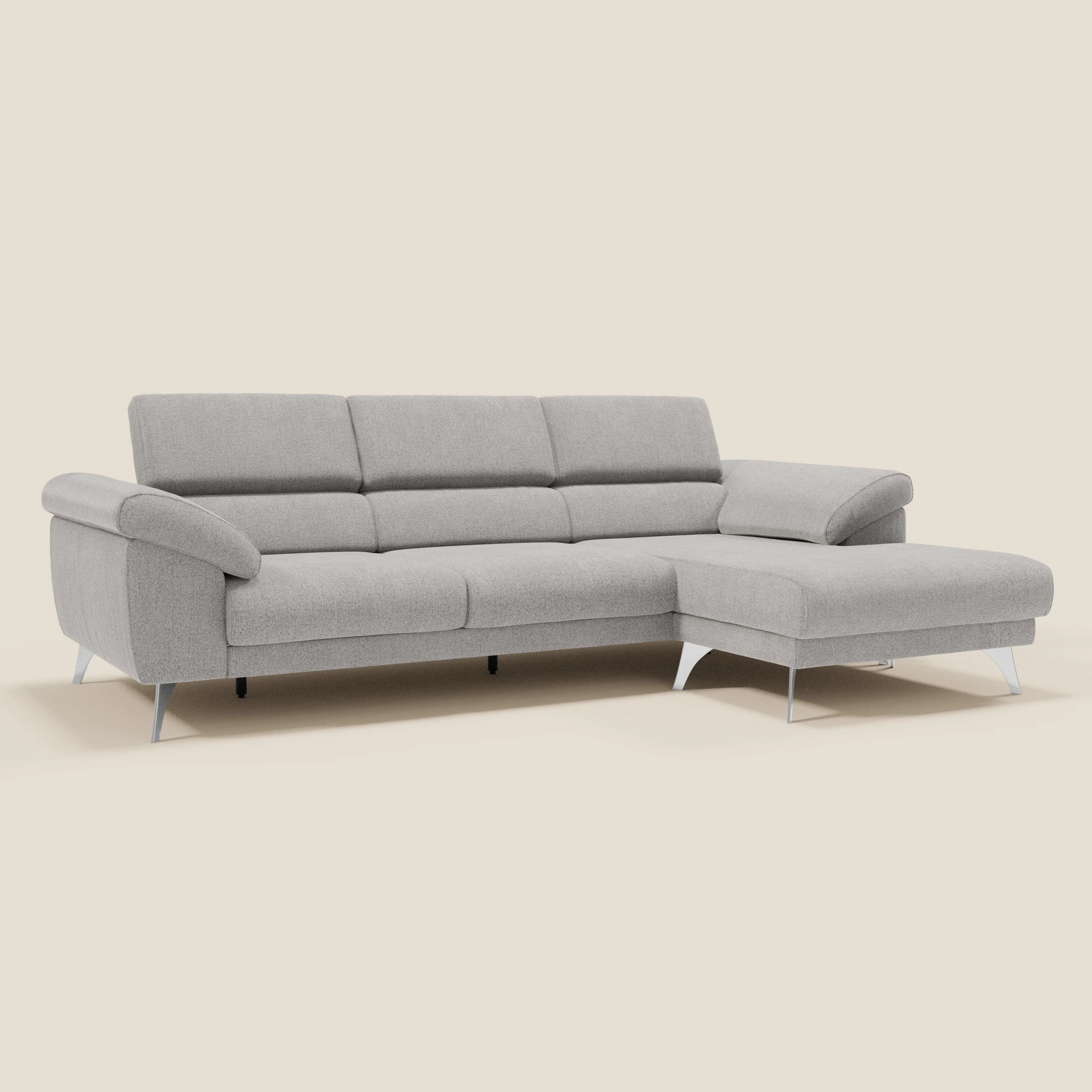 Donatello Canapé d'angle avec assises extensibles accoudoirs avec coffre et têtières en tissu détachable T23 gris - Image 3