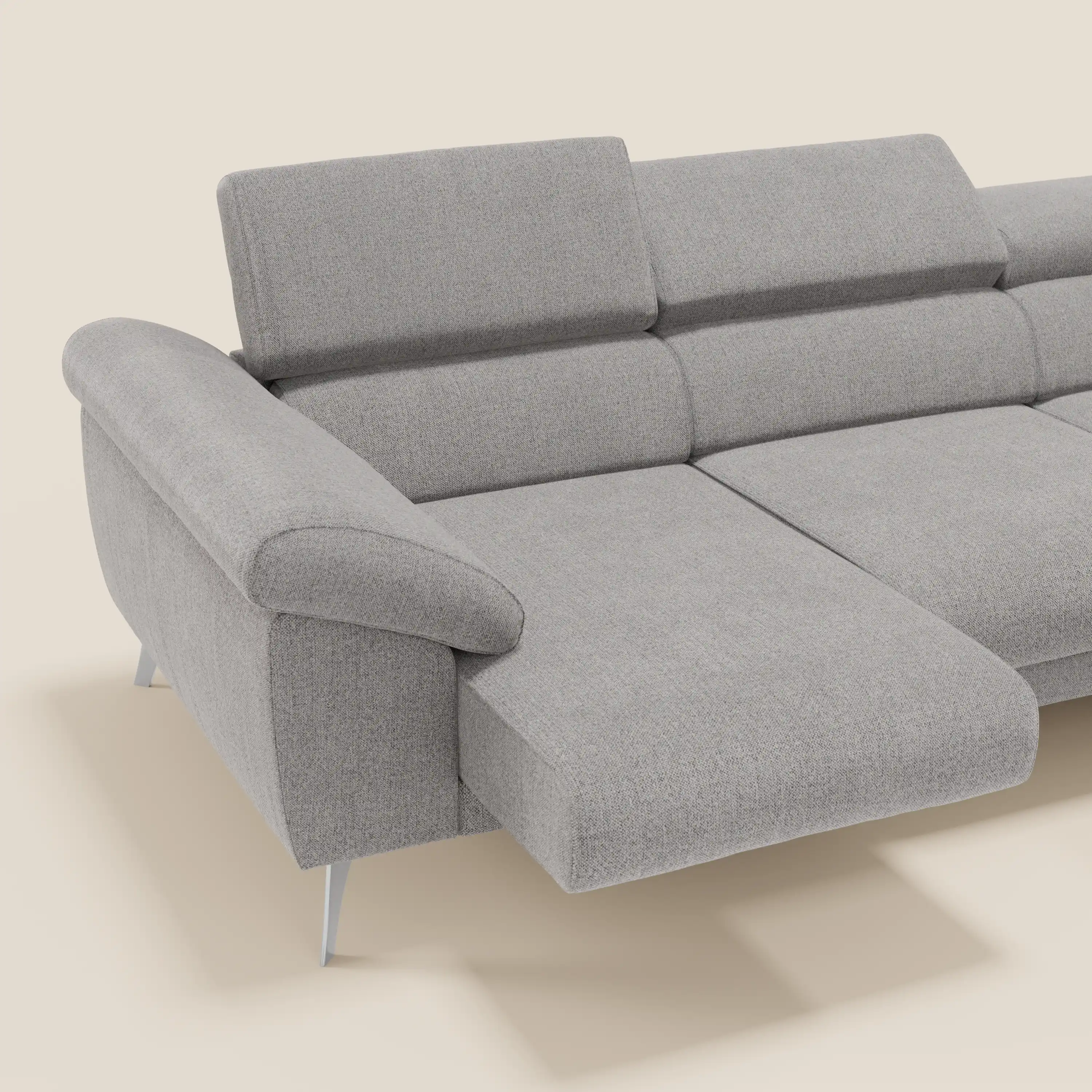 Donatello Canapé d'angle avec assises extensibles accoudoirs avec coffre et têtières en tissu détachable T23 gris - Image 4