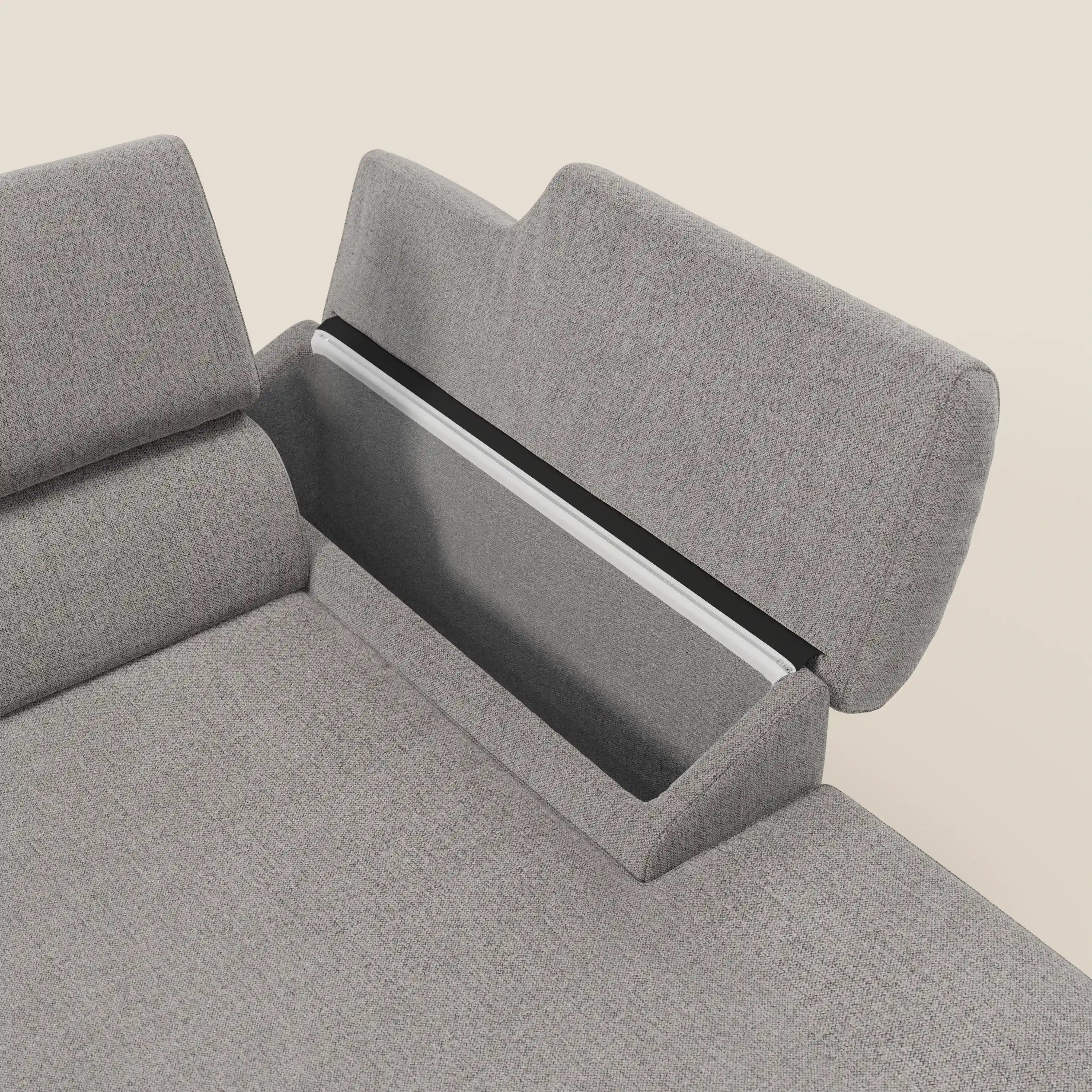 Donatello Canapé d'angle avec assises extensibles accoudoirs avec coffre et têtières en tissu détachable T23 gris - Image 5