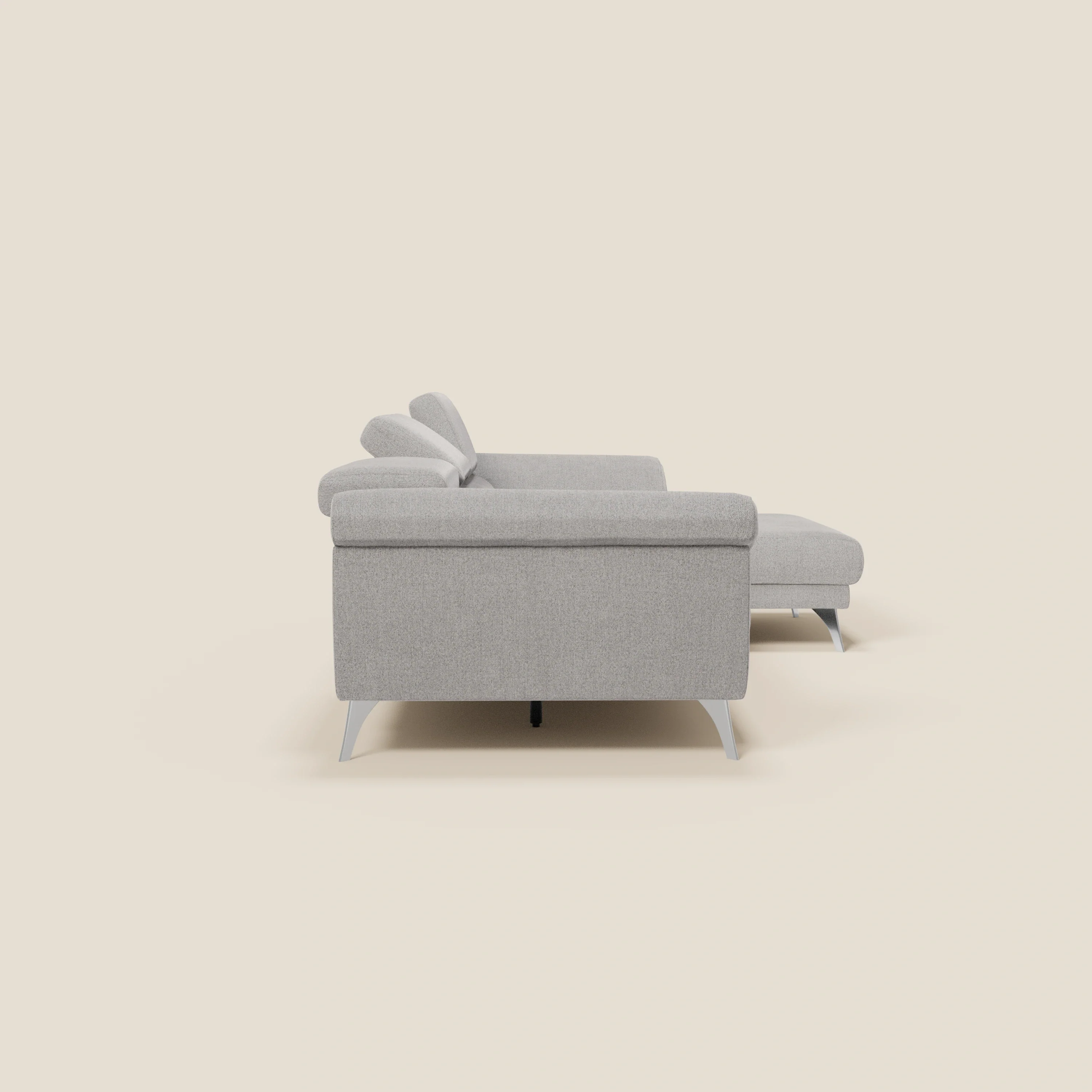 Donatello Canapé d'angle avec assises extensibles accoudoirs avec coffre et têtières en tissu détachable T23 gris - Image 6