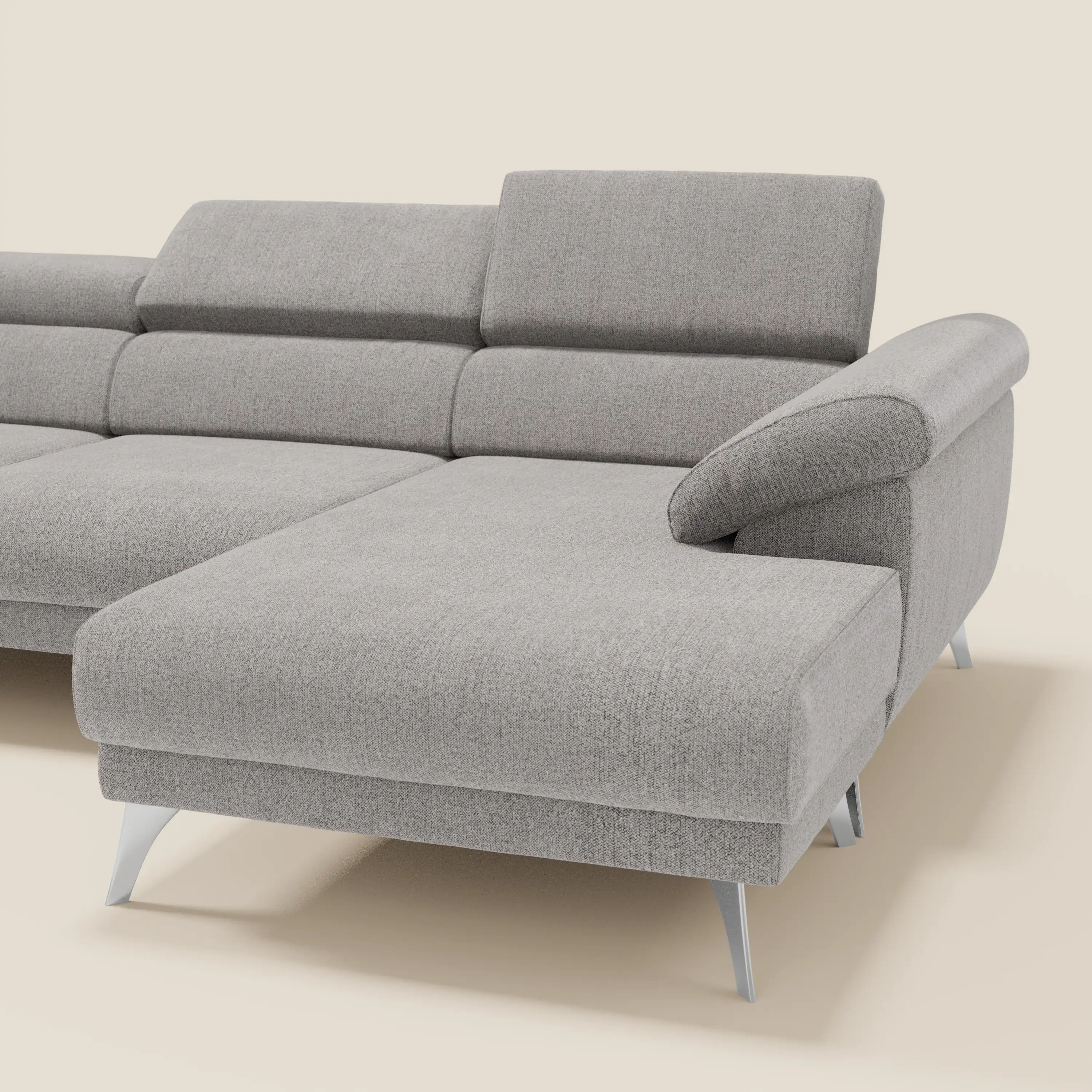 Donatello Canapé d'angle avec assises extensibles accoudoirs avec coffre et têtières en tissu détachable T23 gris - Image 8