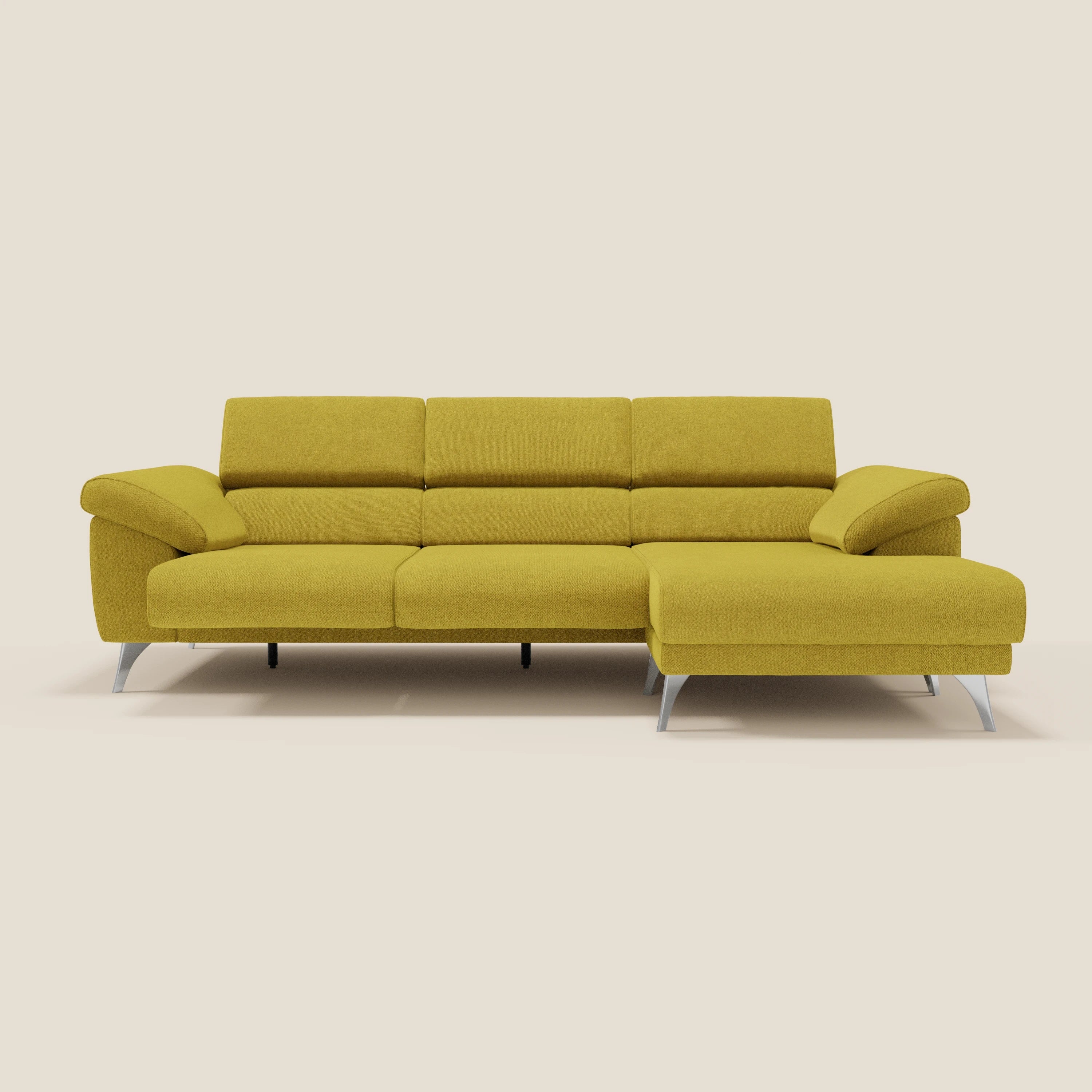 Donatello Canapé d'angle avec assises extensibles accoudoirs avec coffre et têtières en tissu détachable T23 jaune soleil - Image 11