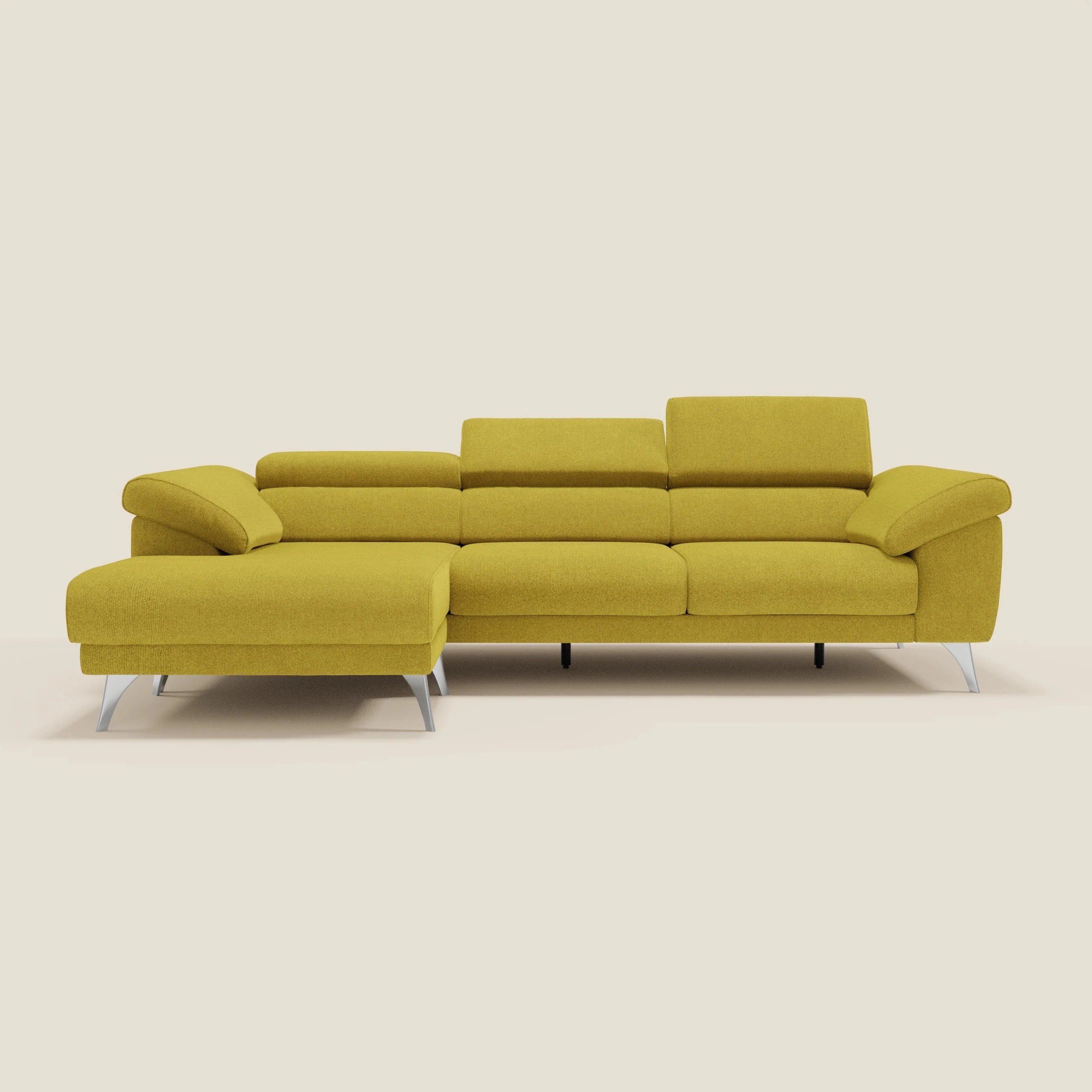 Donatello Canapé d'angle avec assises extensibles accoudoirs avec coffre et têtières en tissu détachable T23 jaune soleil - Image 12