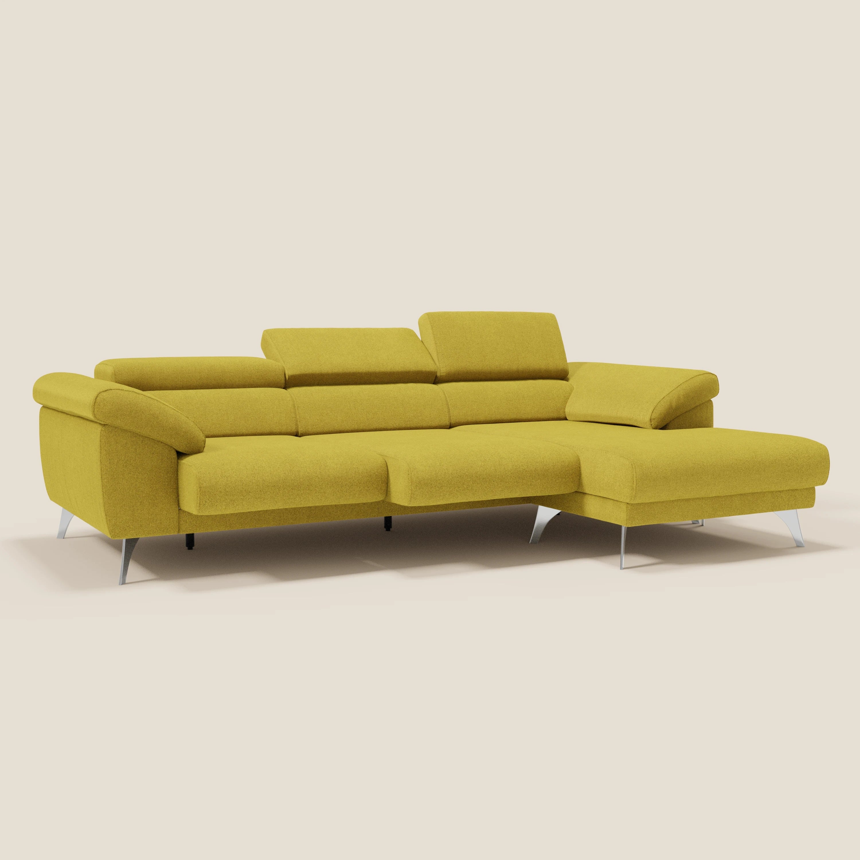 Donatello Canapé d'angle avec assises extensibles accoudoirs avec coffre et têtières en tissu détachable T23 jaune soleil - Image 2