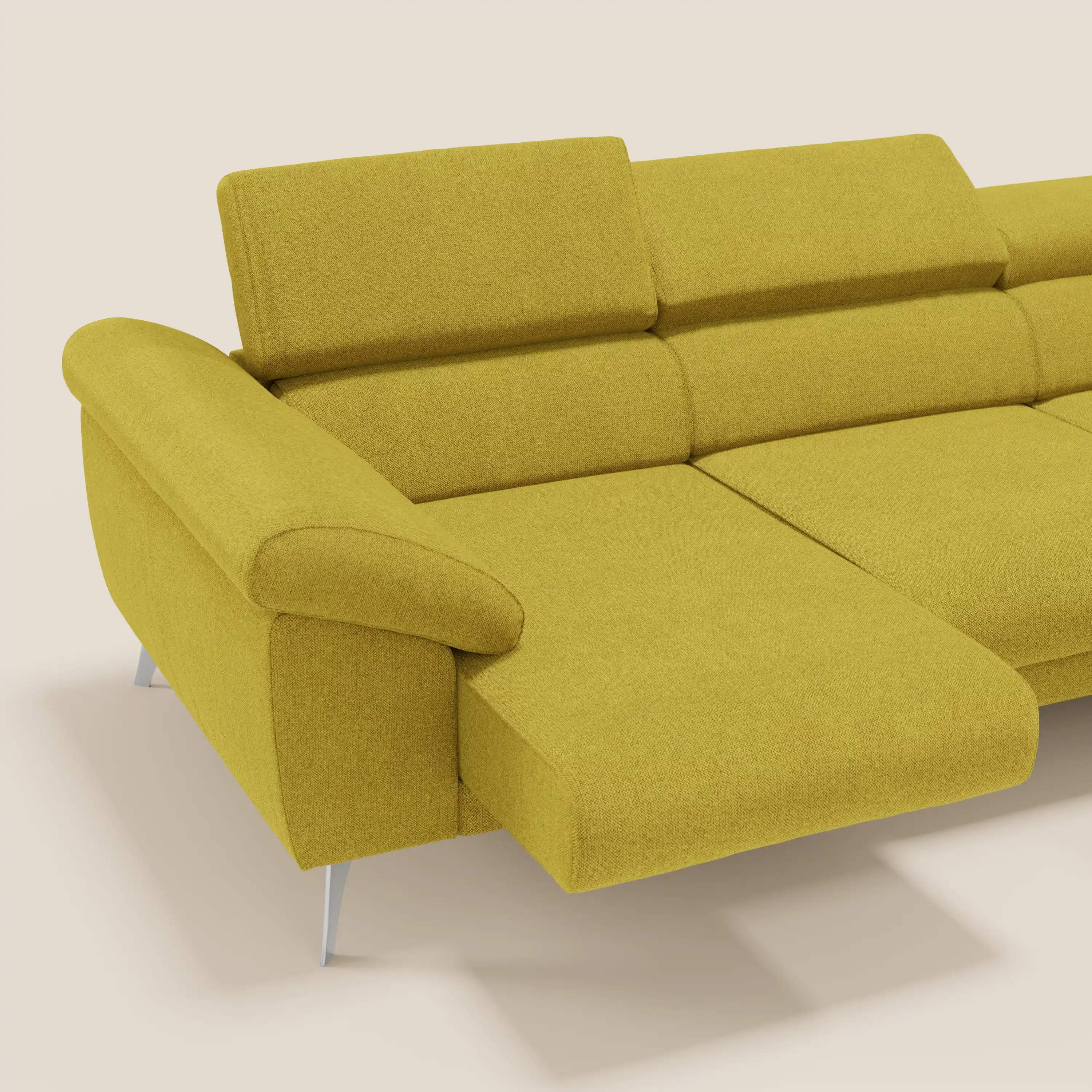 Donatello Canapé d'angle avec assises extensibles accoudoirs avec coffre et têtières en tissu détachable T23 jaune soleil - Image 3