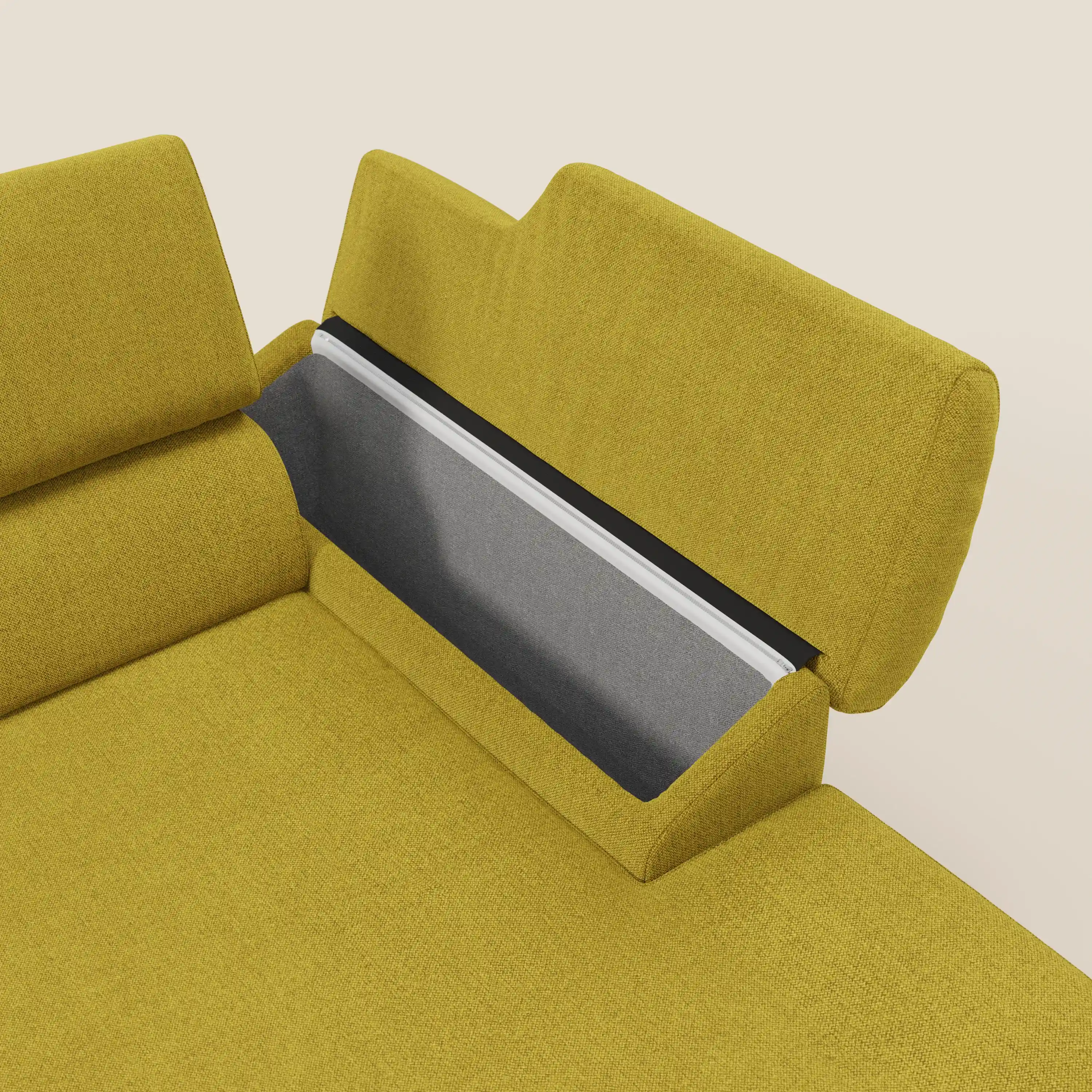 Donatello Canapé d'angle avec assises extensibles accoudoirs avec coffre et têtières en tissu détachable T23 jaune soleil - Image 4