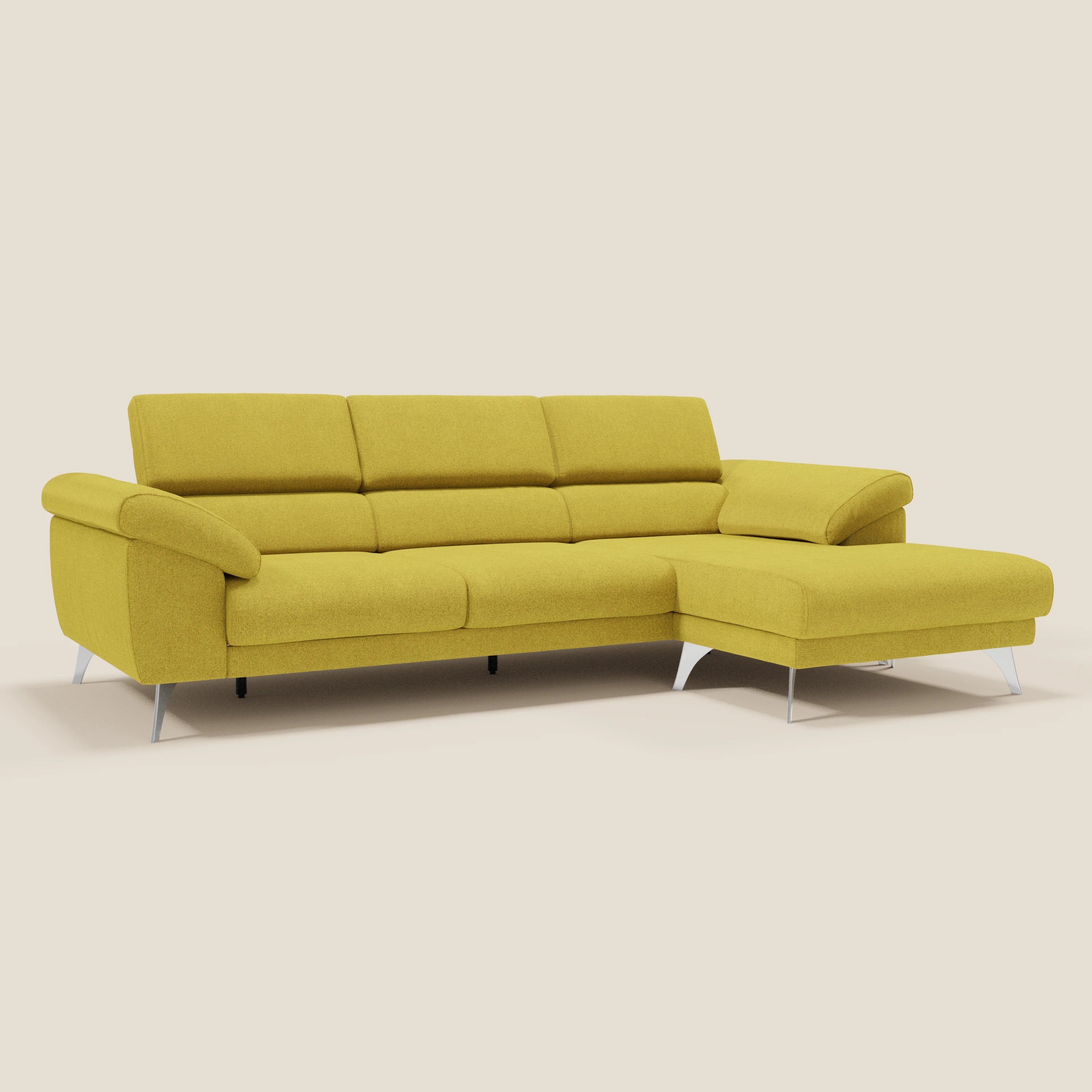 Donatello Canapé d'angle avec assises extensibles accoudoirs avec coffre et têtières en tissu détachable T23 jaune soleil - Image 5