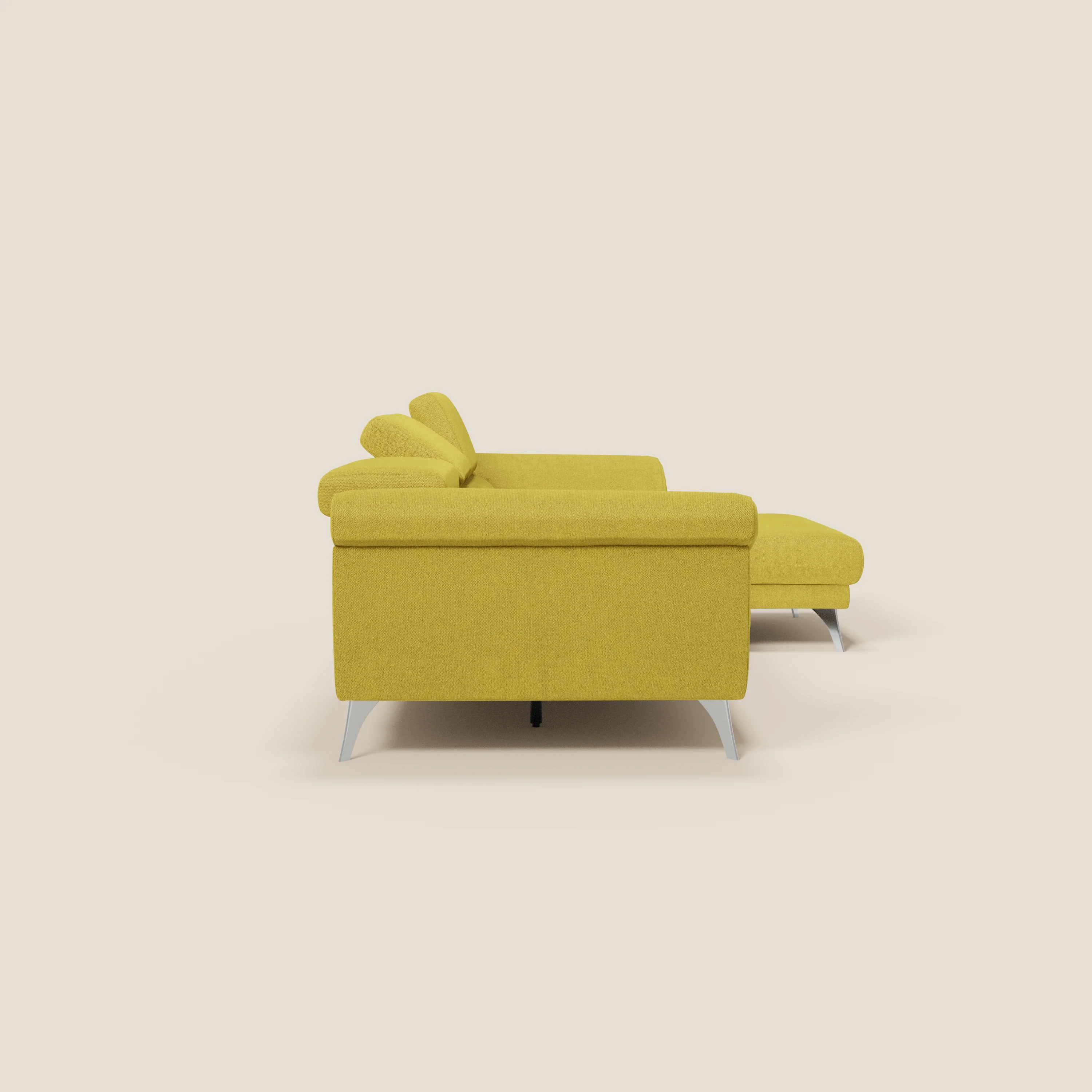 Donatello Canapé d'angle avec assises extensibles accoudoirs avec coffre et têtières en tissu détachable T23 jaune soleil - Image 6