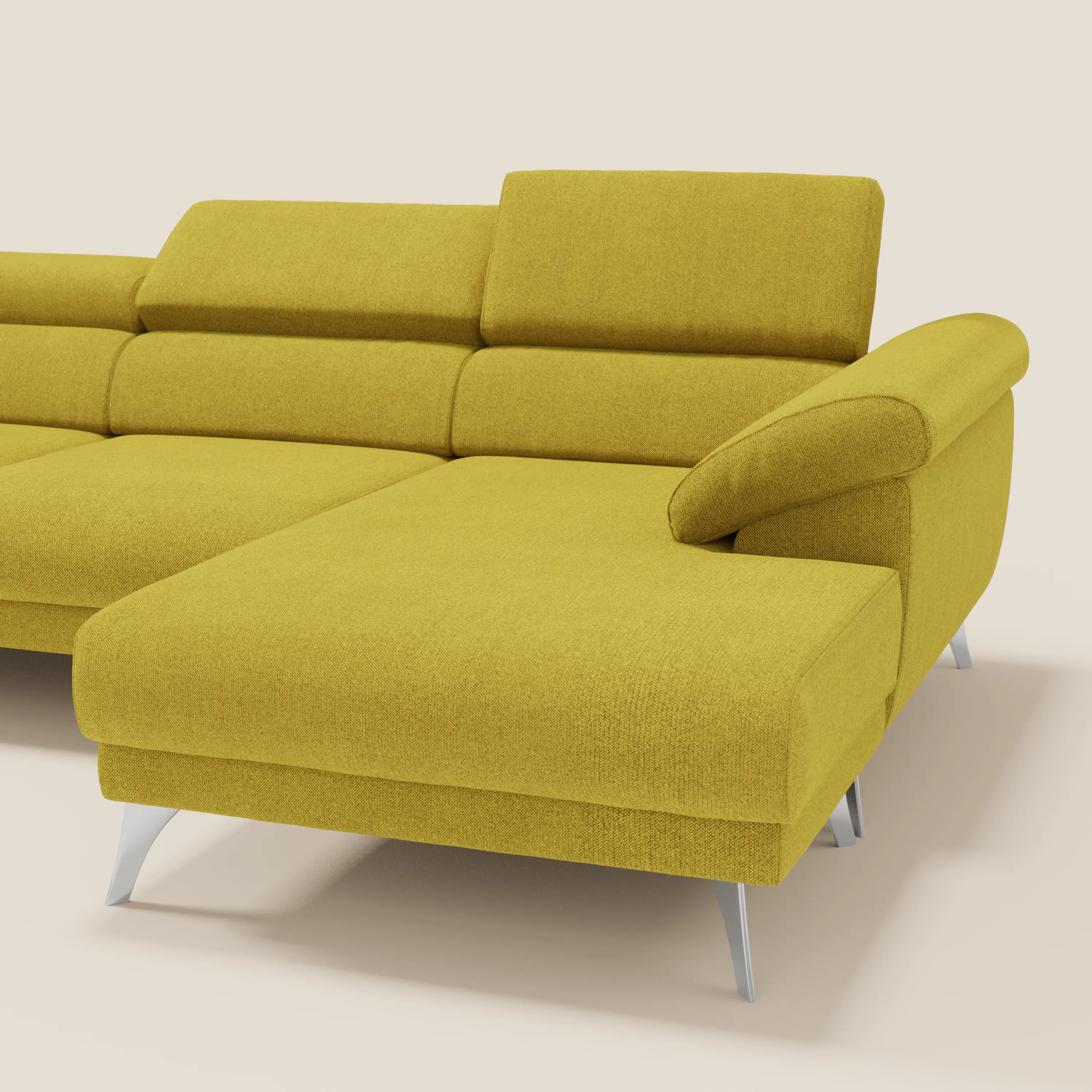 Donatello Canapé d'angle avec assises extensibles accoudoirs avec coffre et têtières en tissu détachable T23 jaune soleil - Image 8