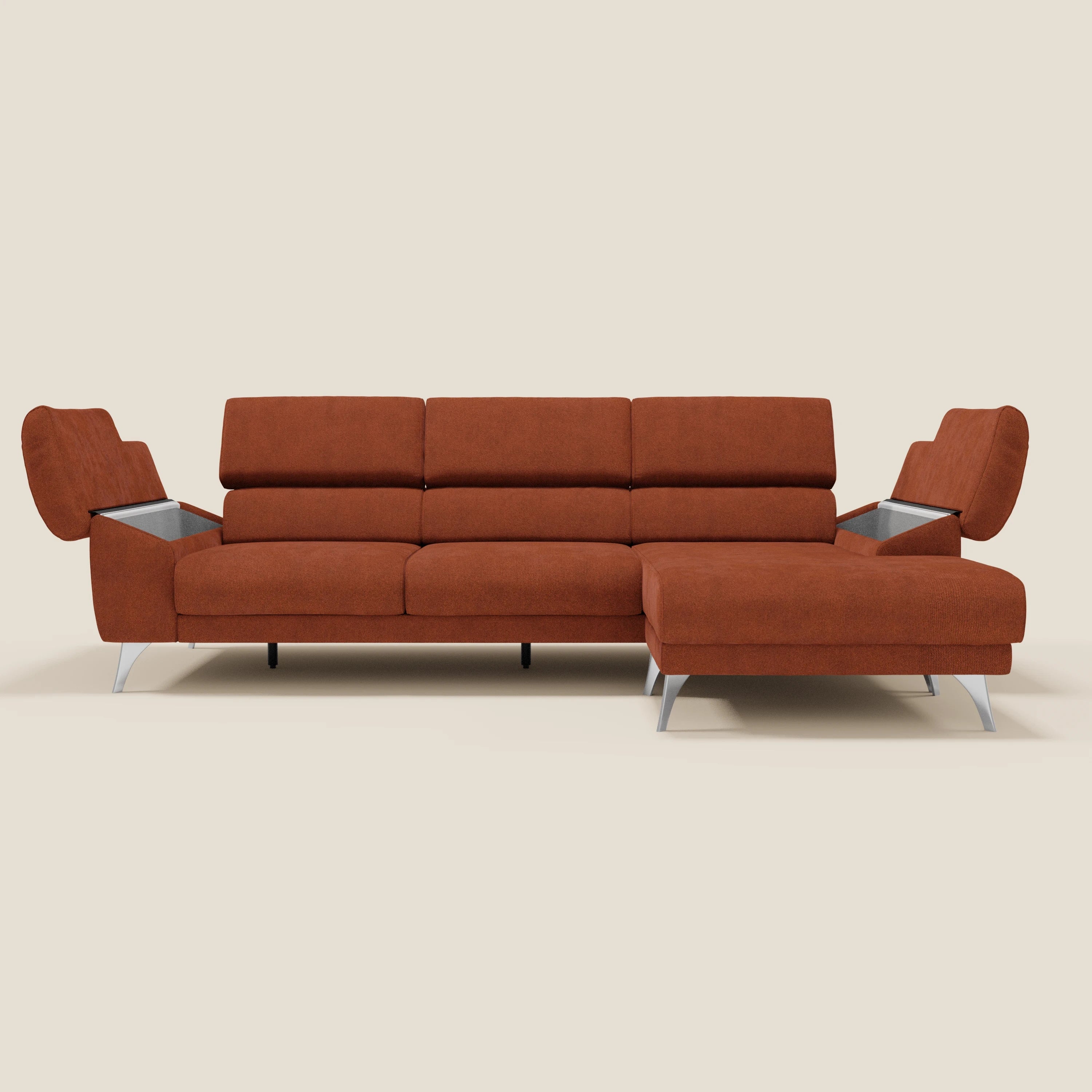 Donatello Canapé d'angle avec assises extensibles accoudoirs avec coffre et têtières en tissu détachable T23  orange rouille - Image 10