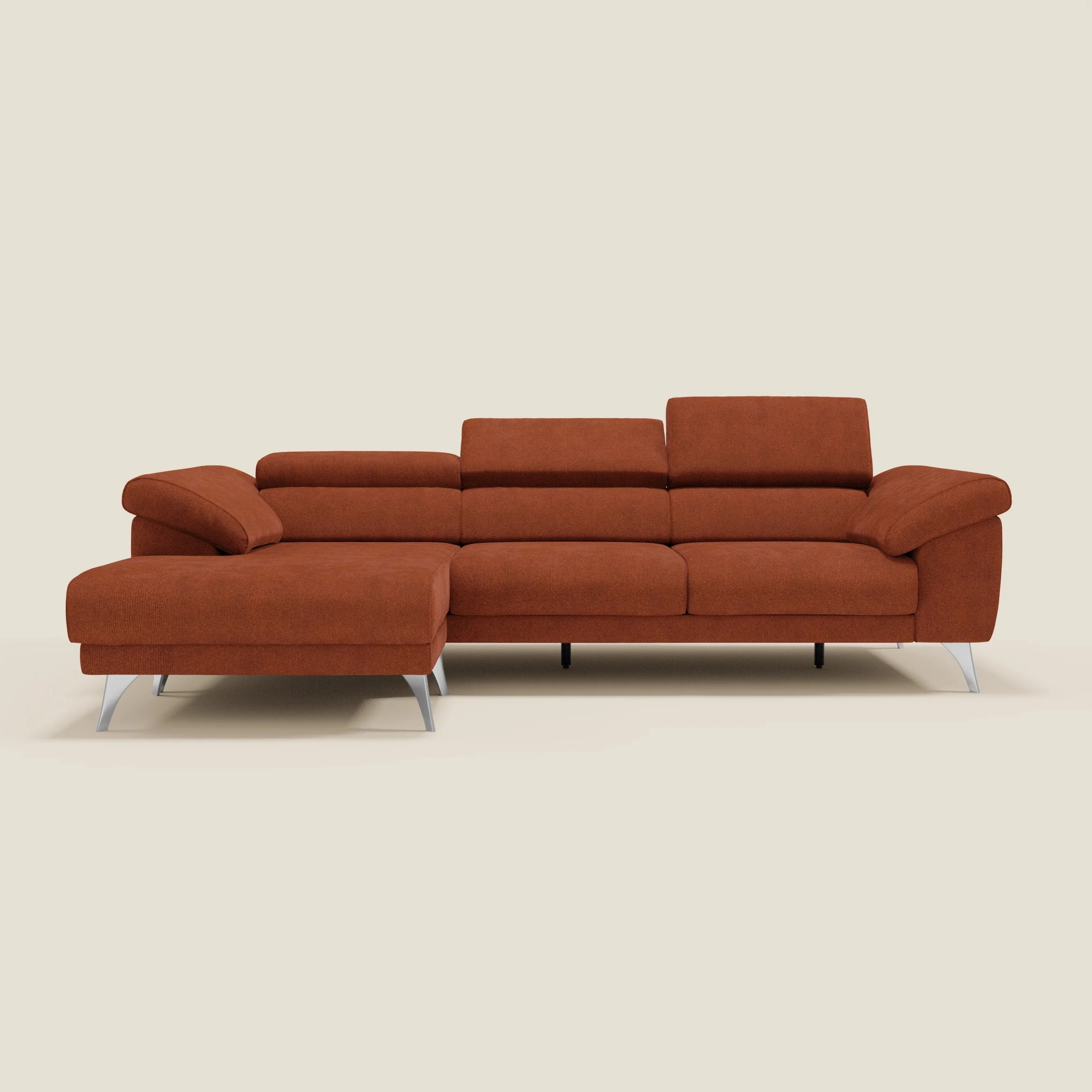 Donatello Canapé d'angle avec assises extensibles accoudoirs avec coffre et têtières en tissu détachable T23  orange rouille - Image 11