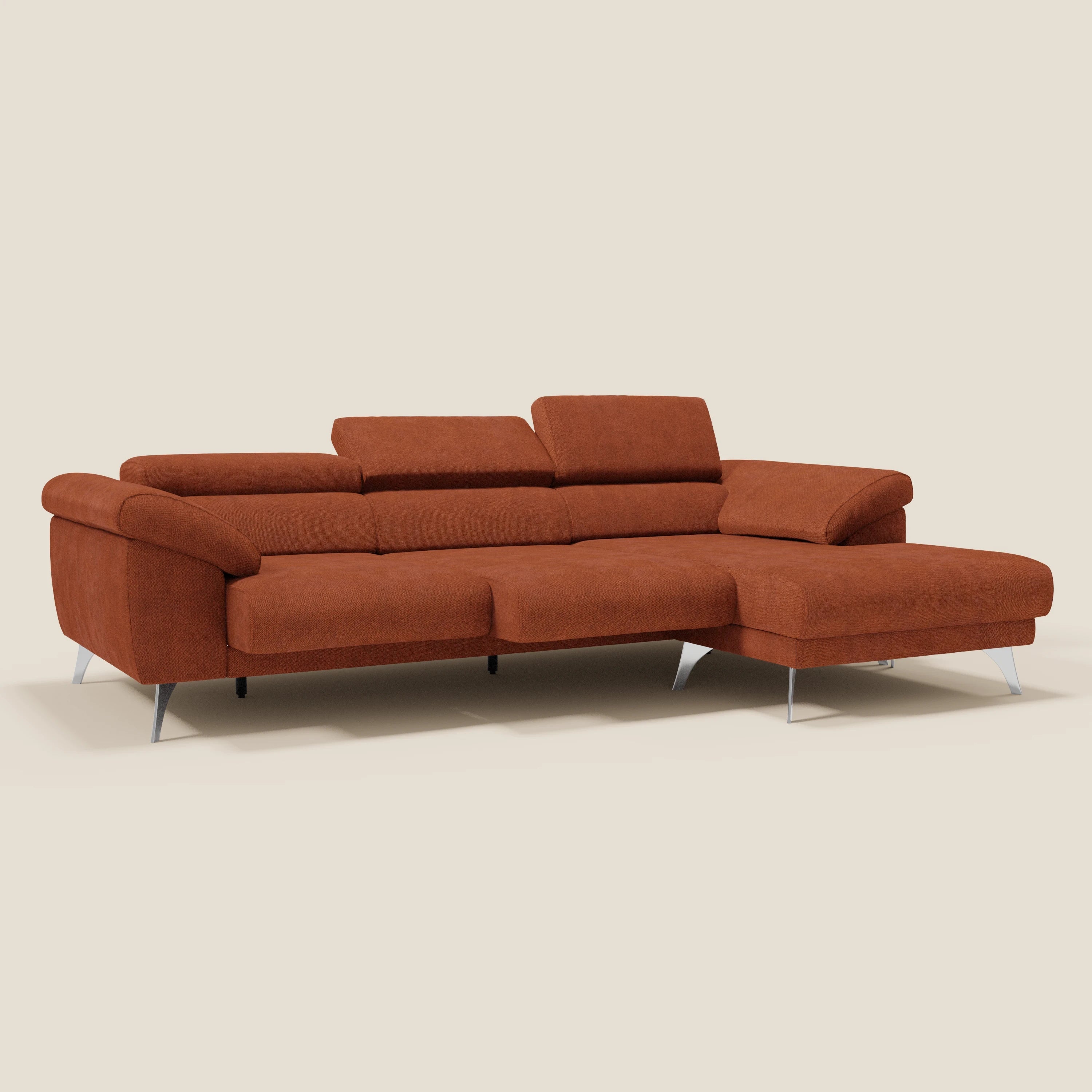 Donatello Canapé d'angle avec assises extensibles accoudoirs avec coffre et têtières en tissu détachable T23  orange rouille - Image 2