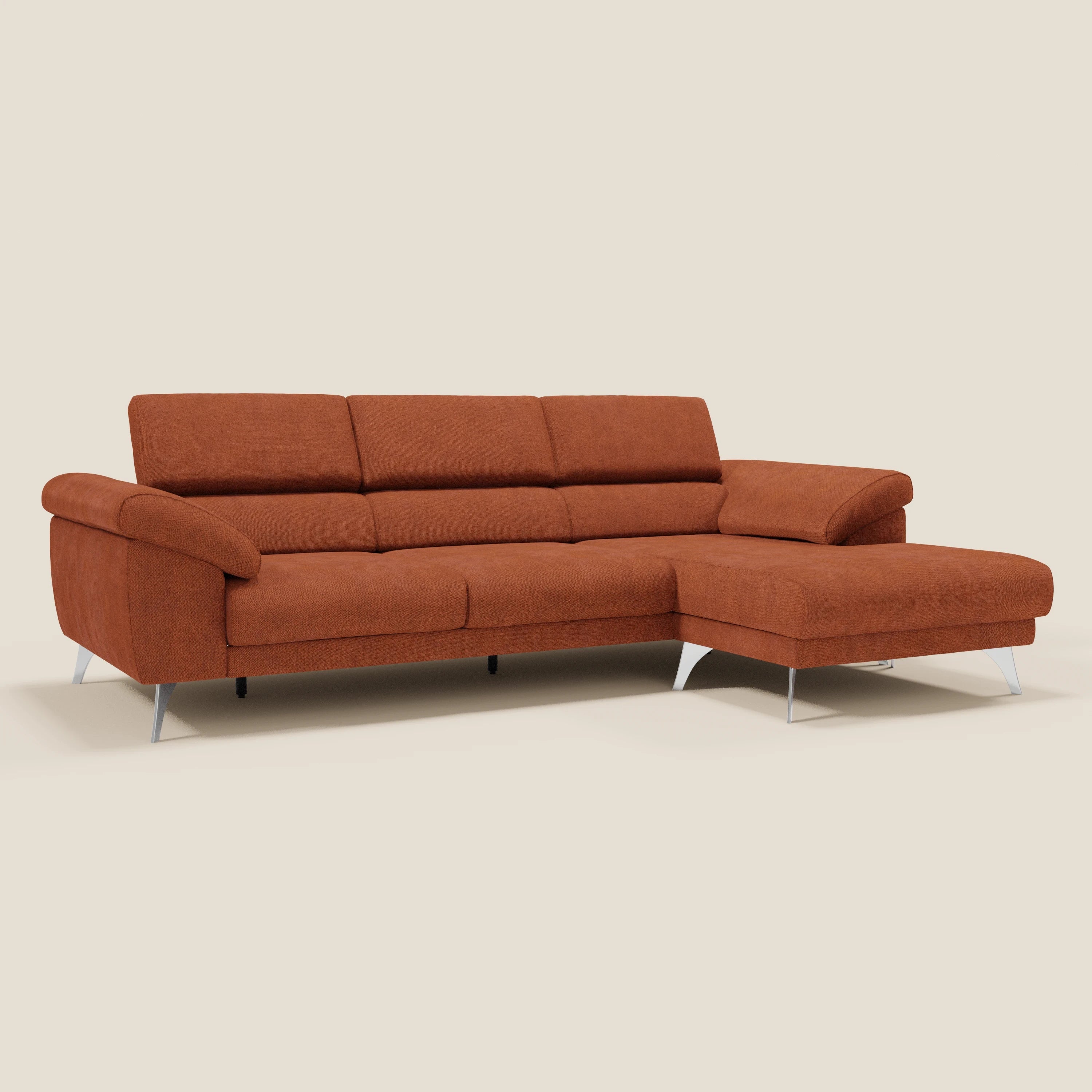 Donatello Canapé d'angle avec assises extensibles accoudoirs avec coffre et têtières en tissu détachable T23  orange rouille - Image 3