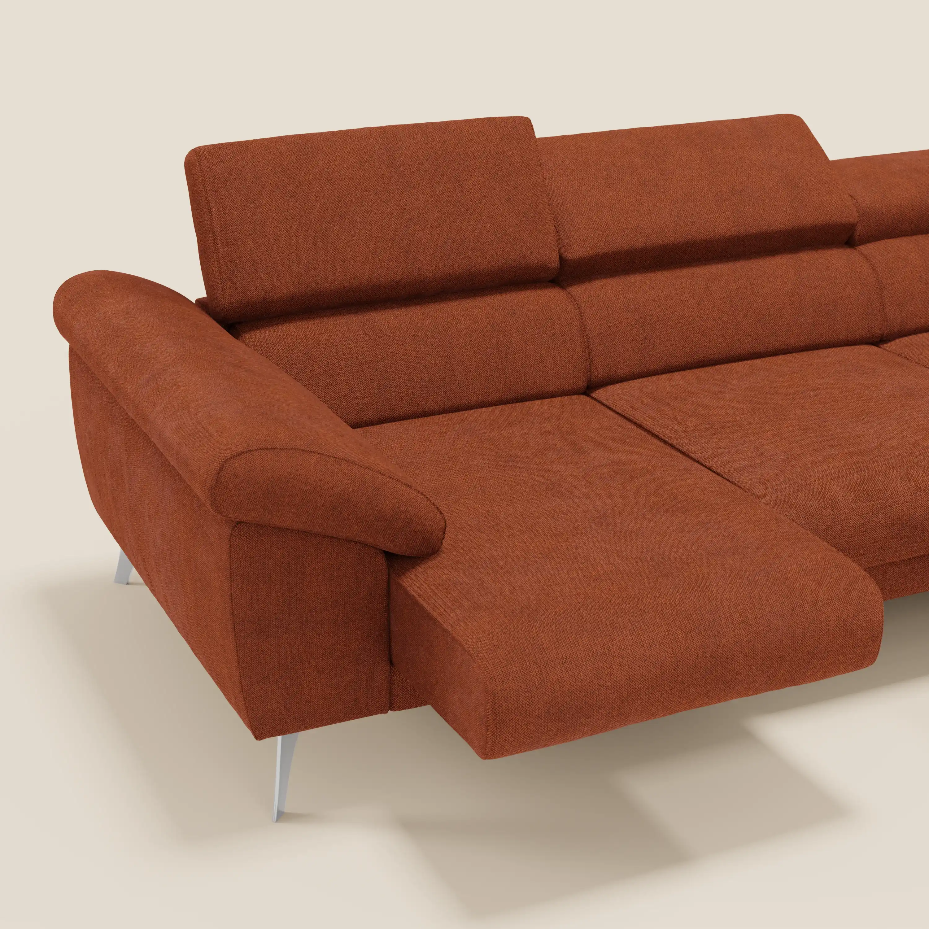 Donatello Canapé d'angle avec assises extensibles accoudoirs avec coffre et têtières en tissu détachable T23  orange rouille - Image 4