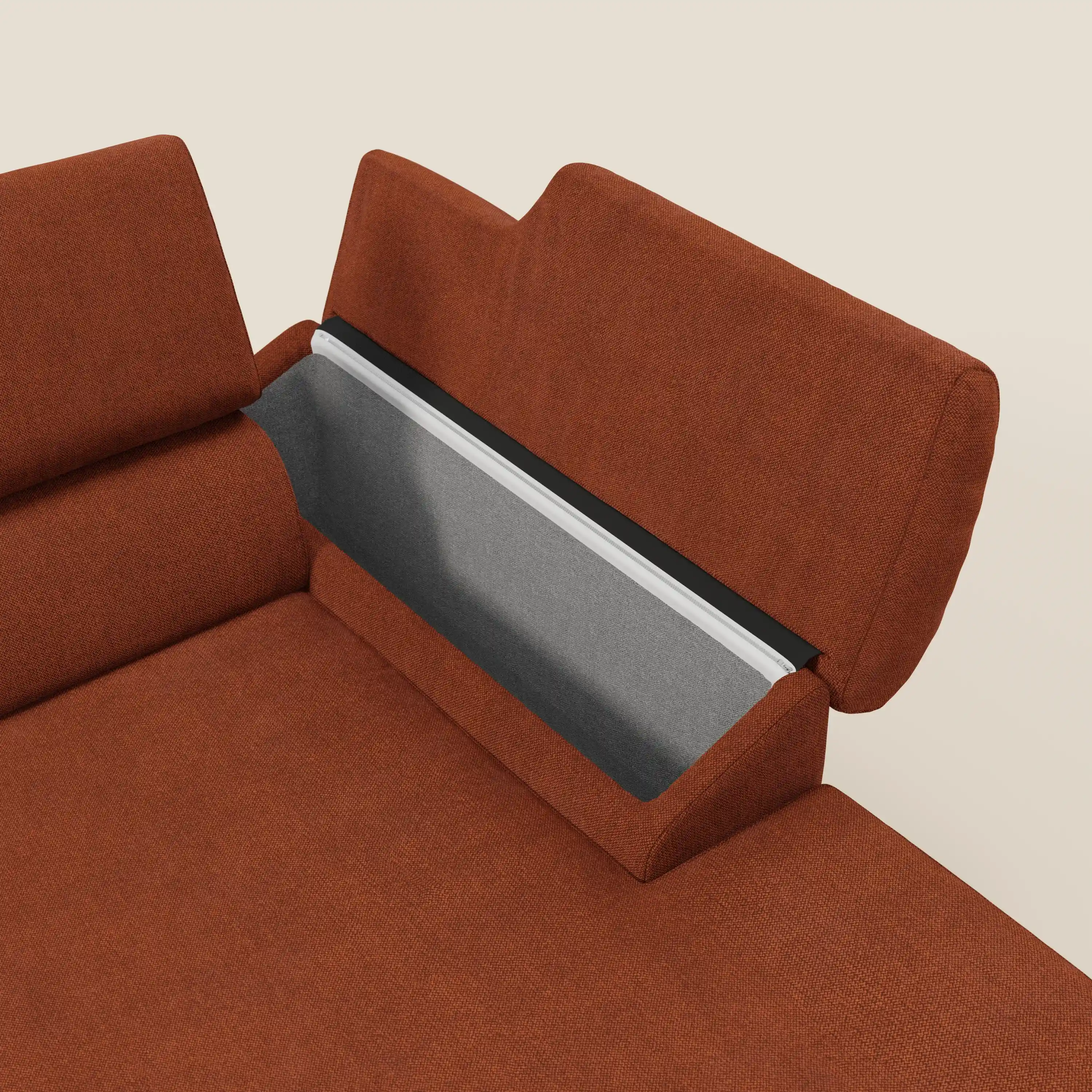 Donatello Canapé d'angle avec assises extensibles accoudoirs avec coffre et têtières en tissu détachable T23  orange rouille - Image 5