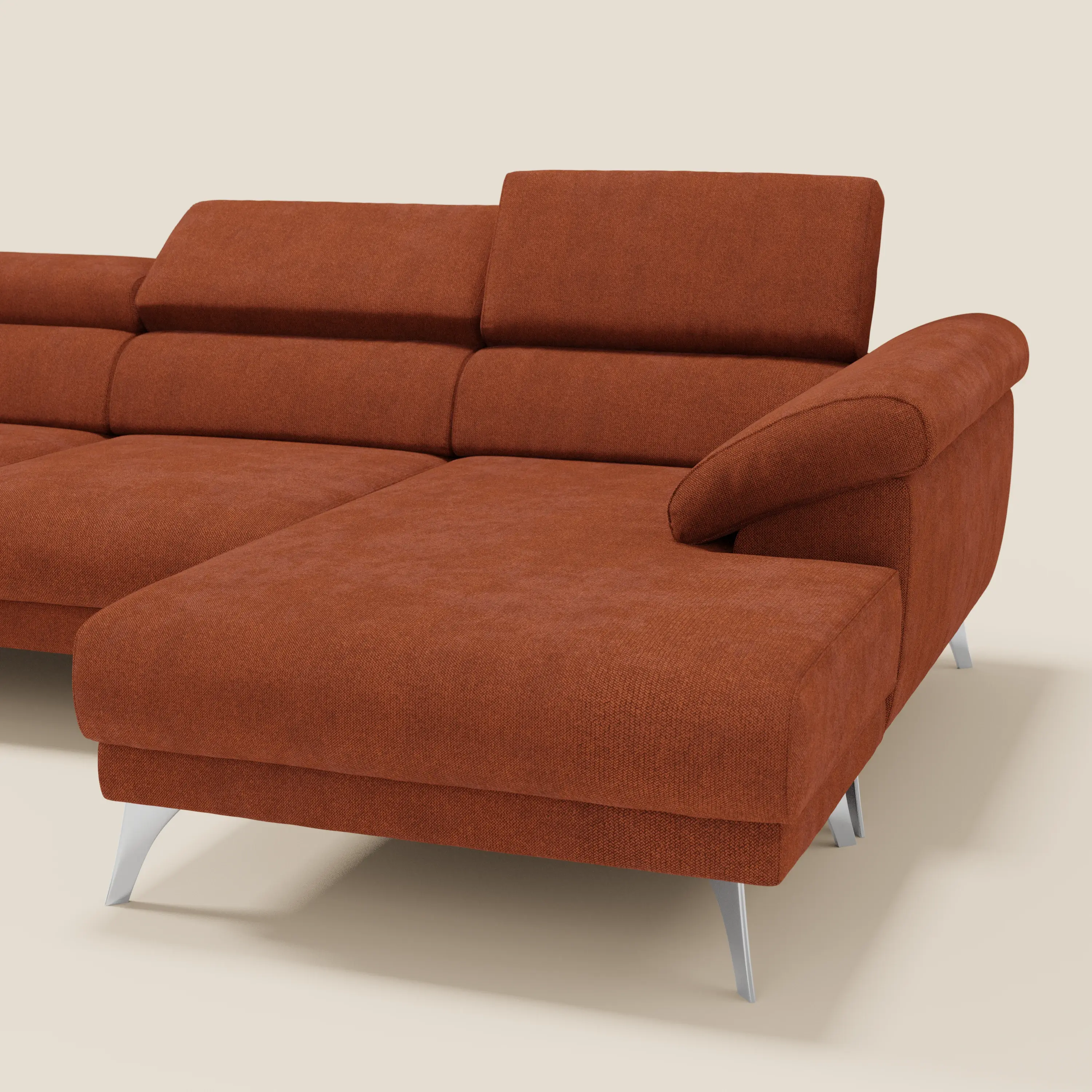 Donatello Canapé d'angle avec assises extensibles accoudoirs avec coffre et têtières en tissu détachable T23  orange rouille - Image 8