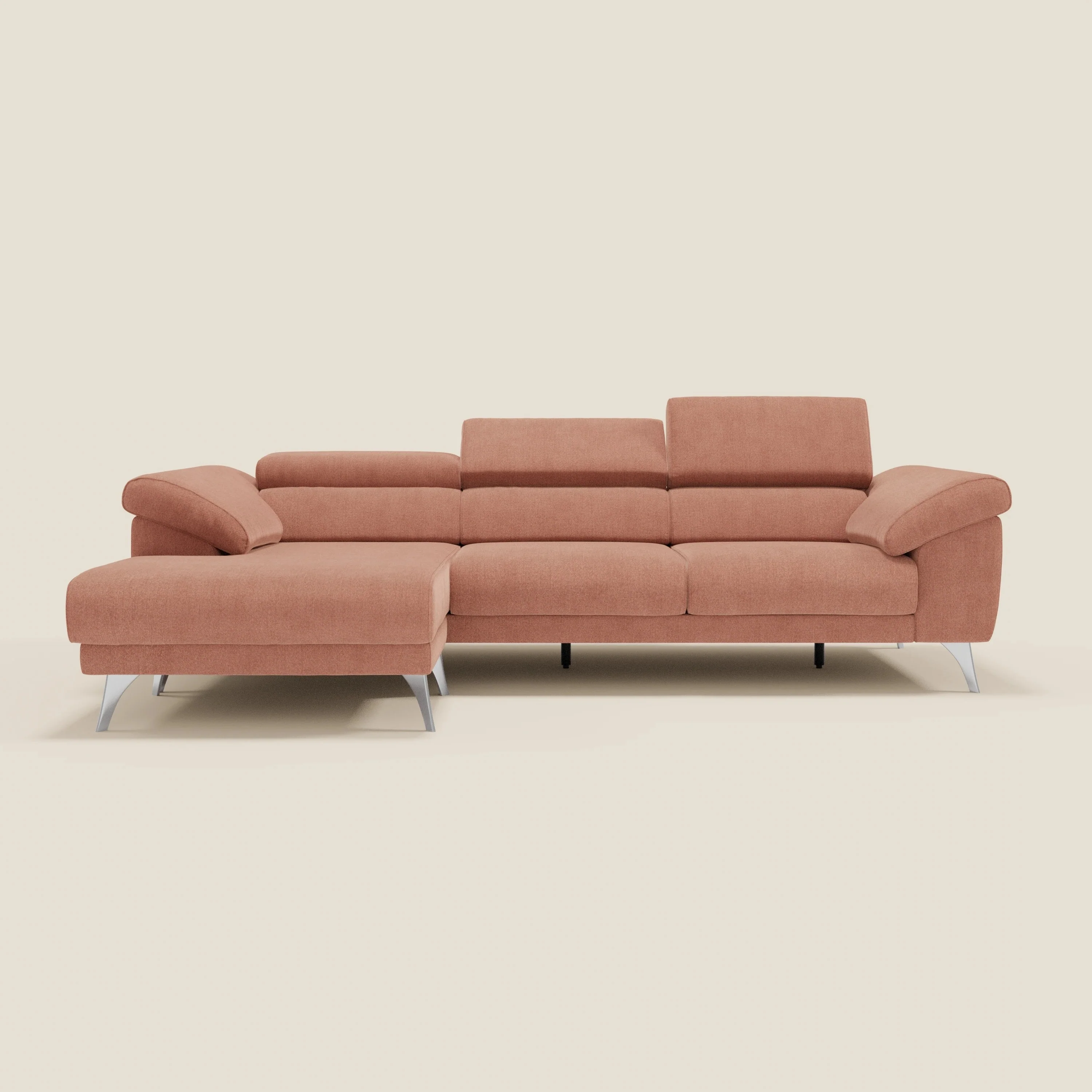 Donatello Canapé d'angle avec assises extensibles accoudoirs avec coffre et têtières en tissu détachable T23 pêche - Image 11