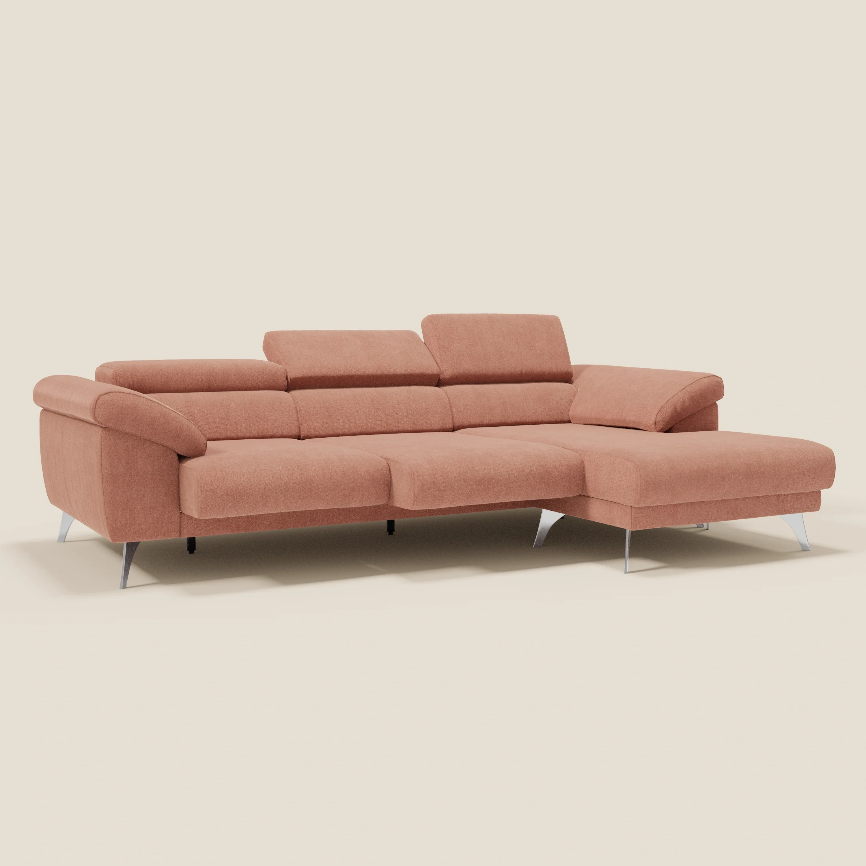 Donatello Canapé d'angle avec assises extensibles accoudoirs avec coffre et têtières en tissu détachable T23 pêche - Image 2