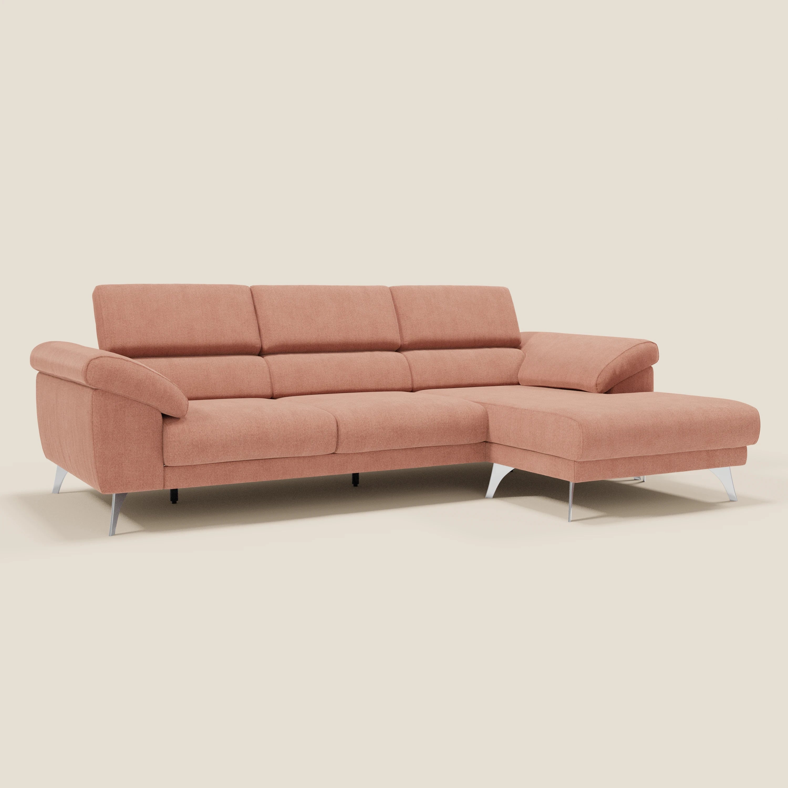Donatello Canapé d'angle avec assises extensibles accoudoirs avec coffre et têtières en tissu détachable T23 pêche - Image 3