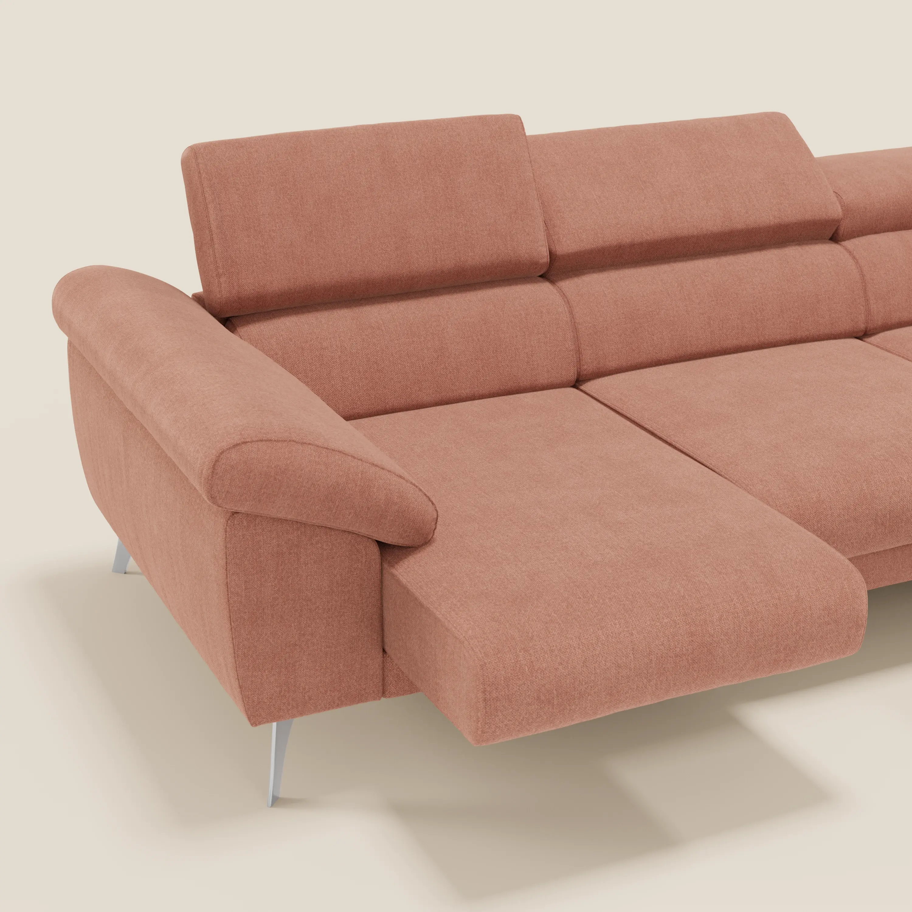 Donatello Canapé d'angle avec assises extensibles accoudoirs avec coffre et têtières en tissu détachable T23 pêche - Image 4