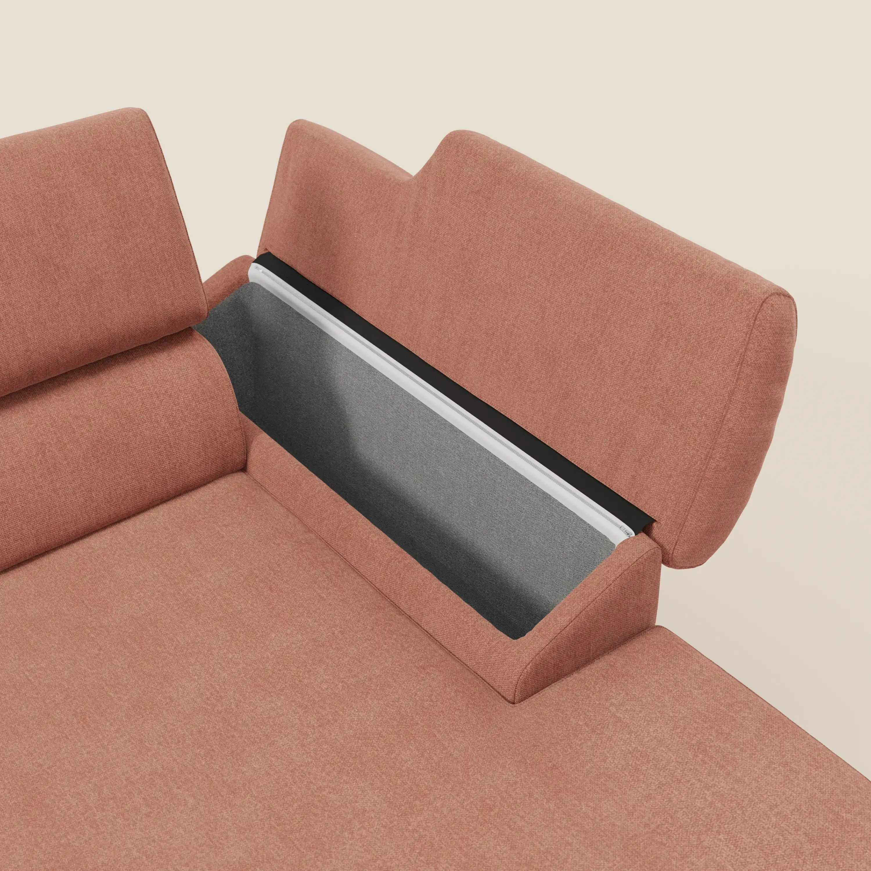 Donatello Canapé d'angle avec assises extensibles accoudoirs avec coffre et têtières en tissu détachable T23 pêche - Image 5