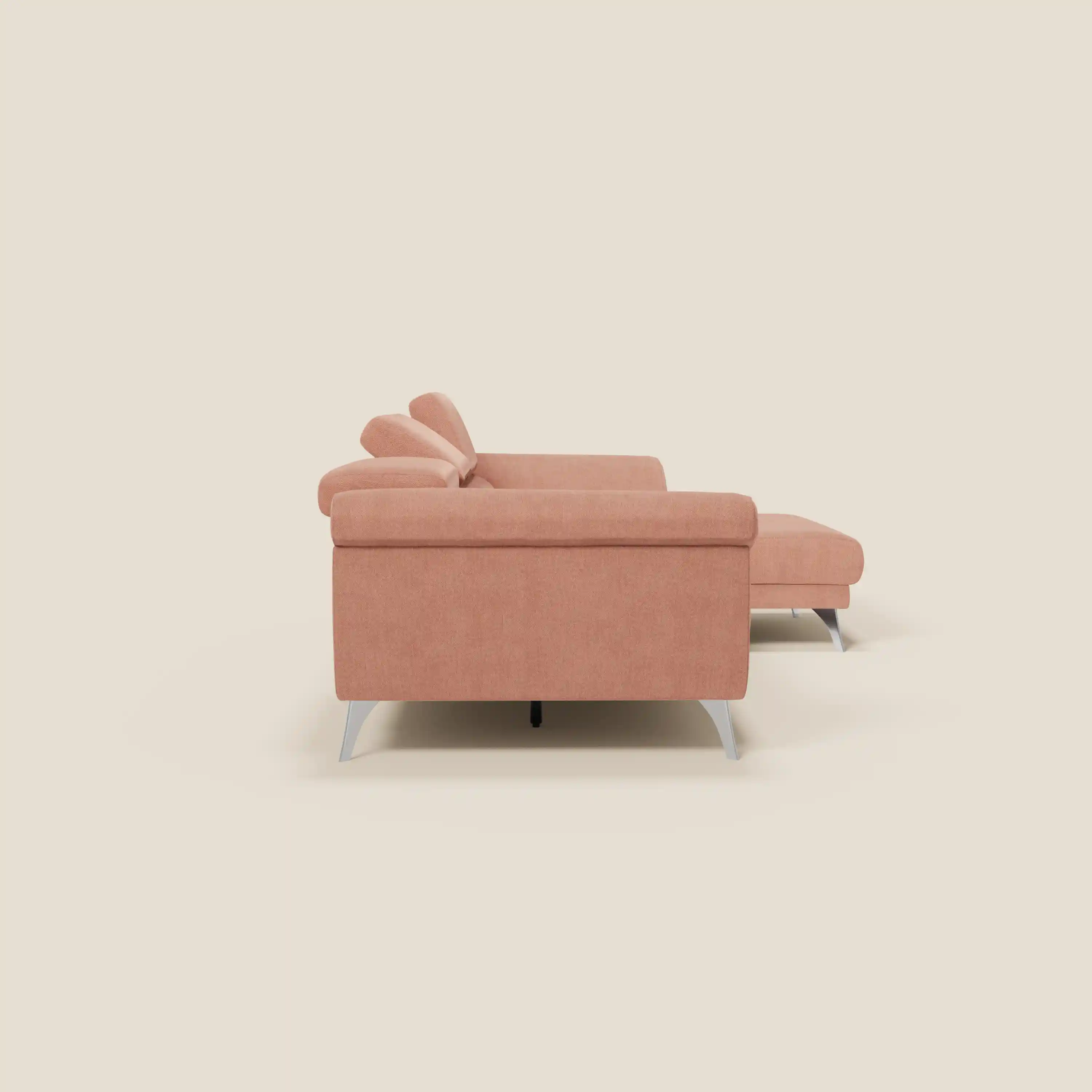 Donatello Canapé d'angle avec assises extensibles accoudoirs avec coffre et têtières en tissu détachable T23 pêche - Image 6