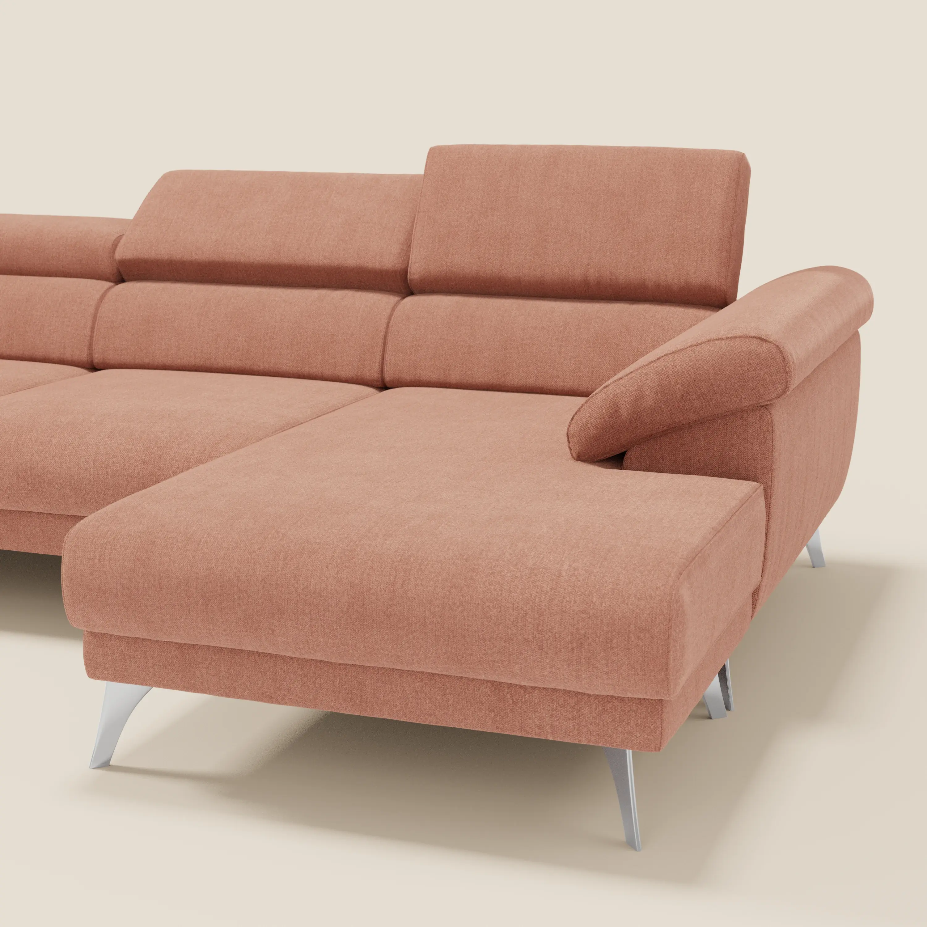 Donatello Canapé d'angle avec assises extensibles accoudoirs avec coffre et têtières en tissu détachable T23 pêche - Image 8