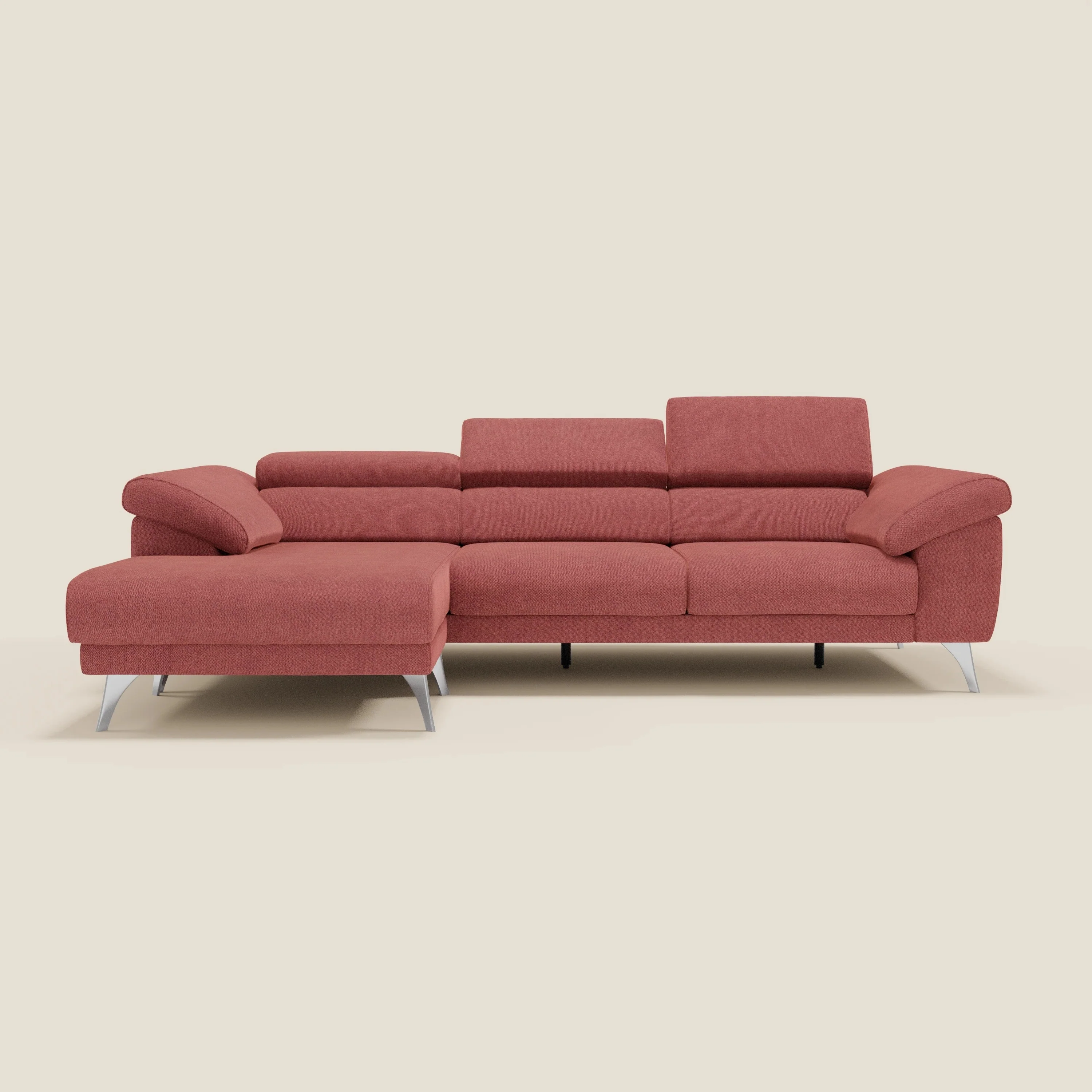 Donatello Canapé d'angle avec assises extensibles accoudoirs avec coffre et têtières en tissu détachable T23 rouge cerise - Image 11