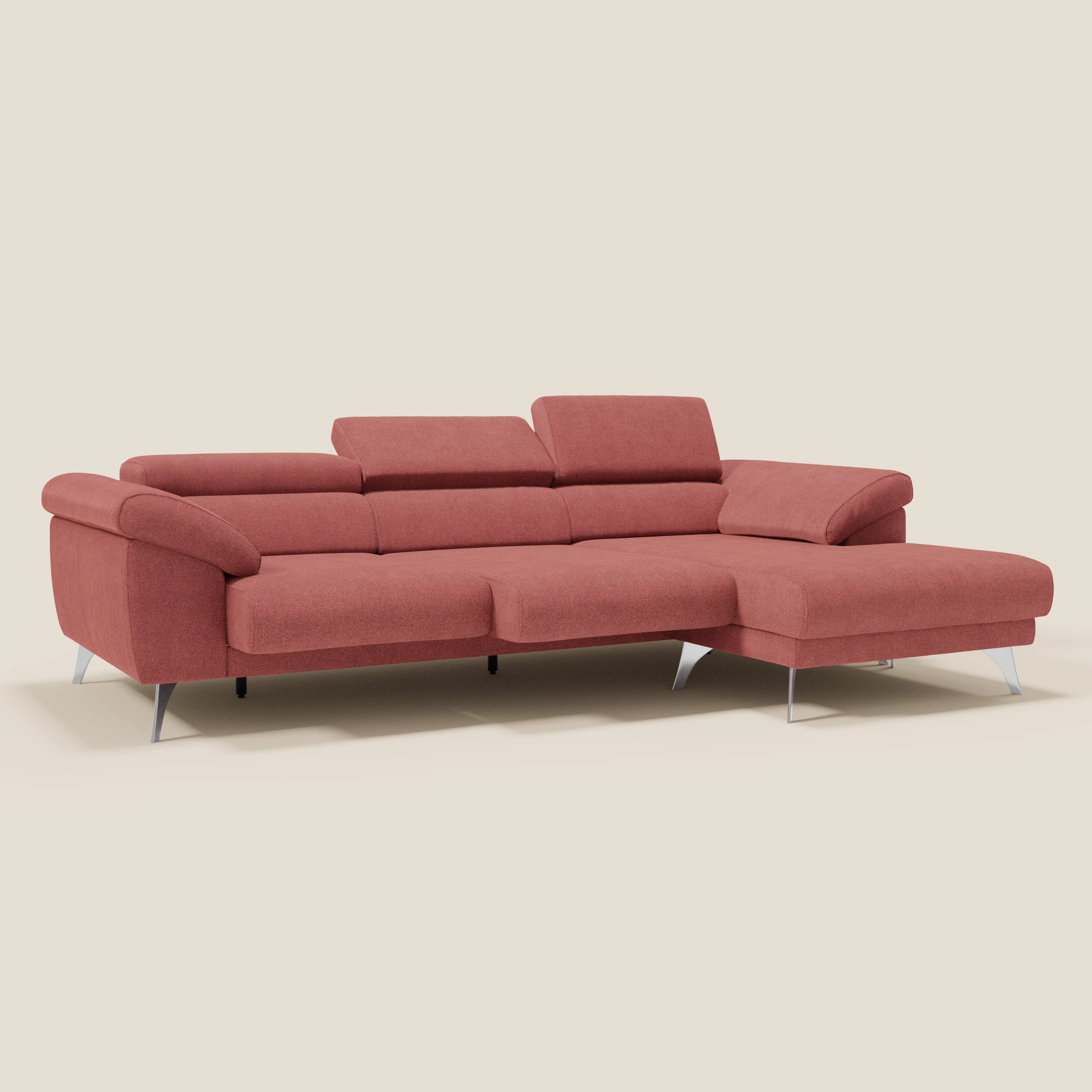 Donatello Canapé d'angle avec assises extensibles accoudoirs avec coffre et têtières en tissu détachable T23 rouge cerise - Image 2