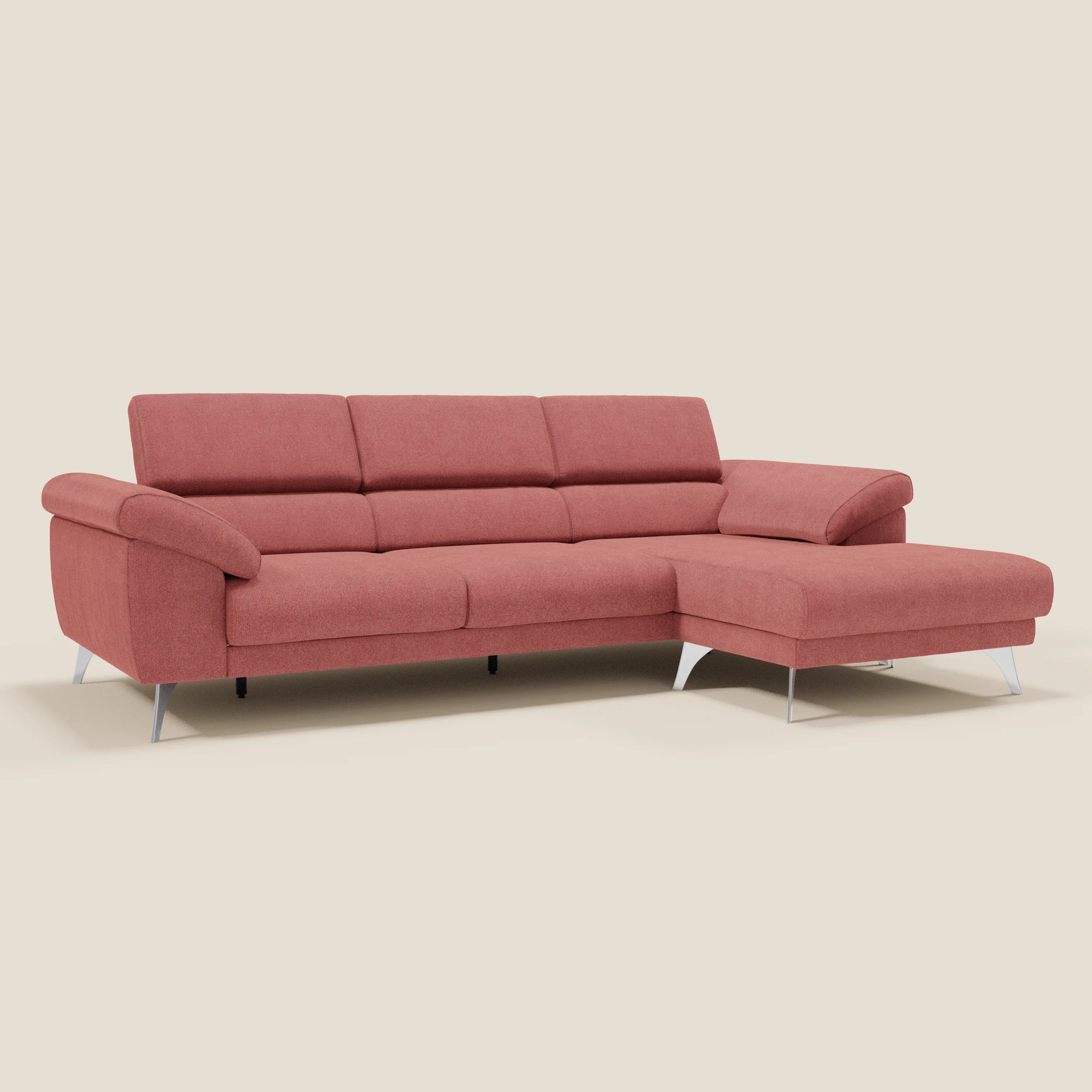 Donatello Canapé d'angle avec assises extensibles accoudoirs avec coffre et têtières en tissu détachable T23 rouge cerise - Image 3