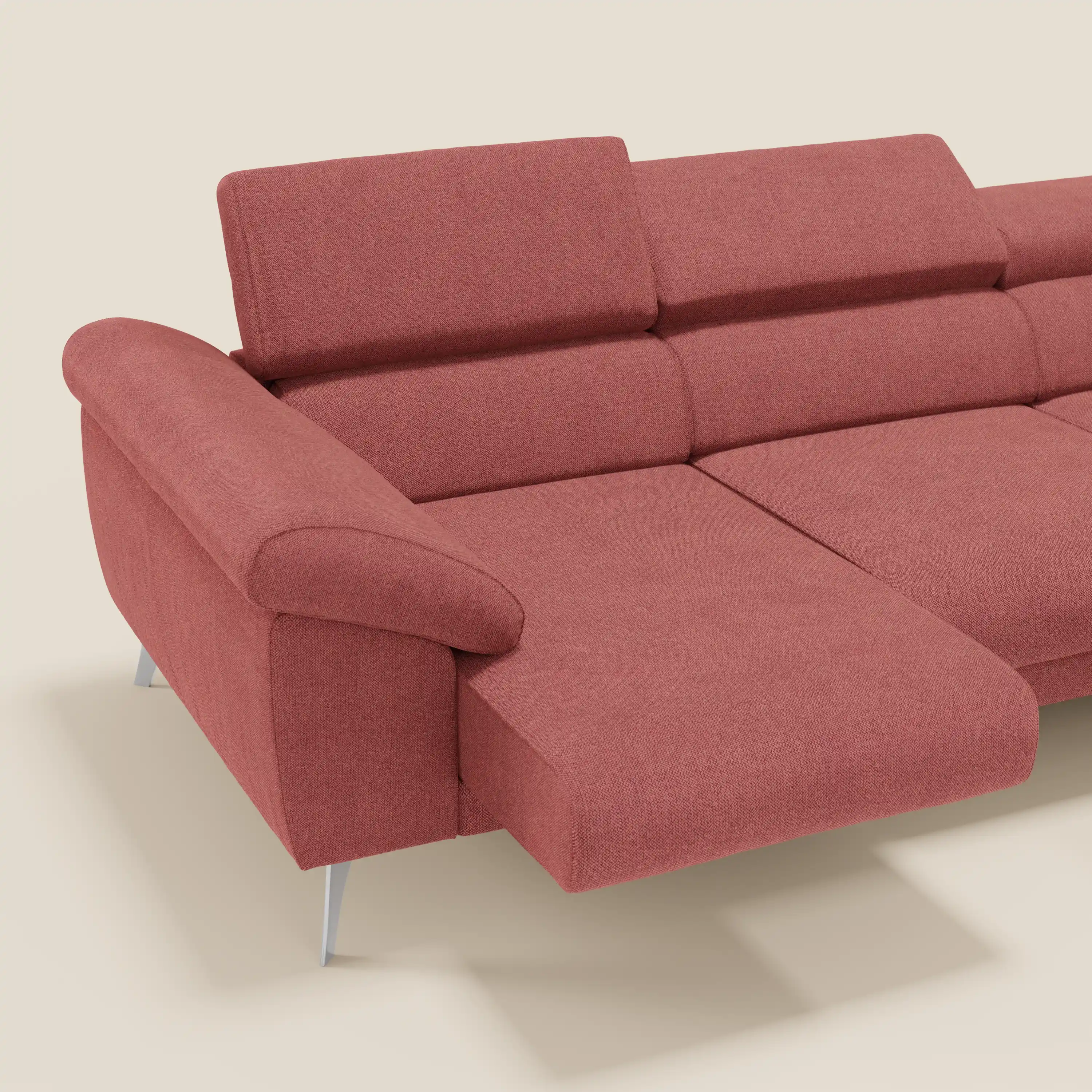Donatello Canapé d'angle avec assises extensibles accoudoirs avec coffre et têtières en tissu détachable T23 rouge cerise - Image 4