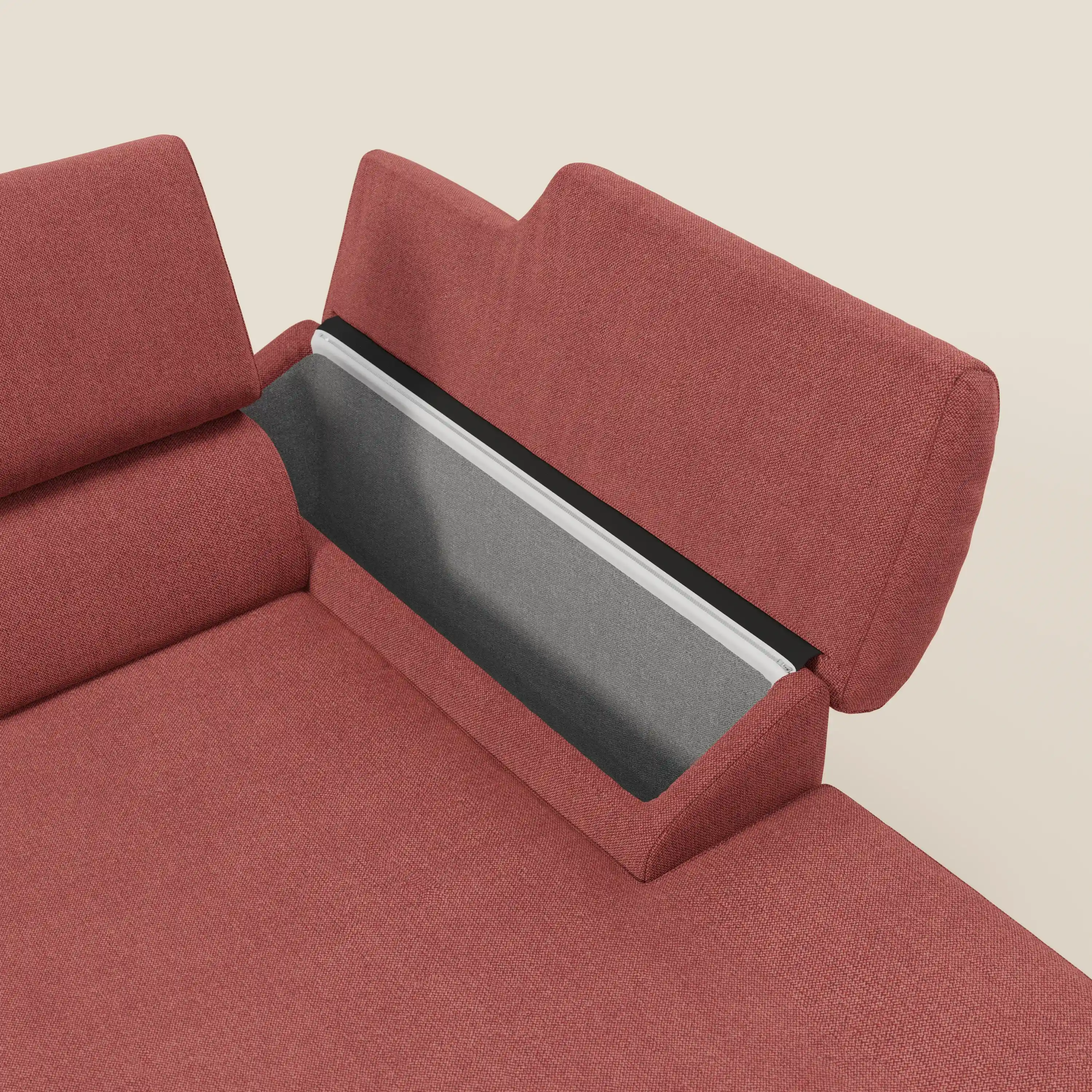 Donatello Canapé d'angle avec assises extensibles accoudoirs avec coffre et têtières en tissu détachable T23 rouge cerise - Image 5