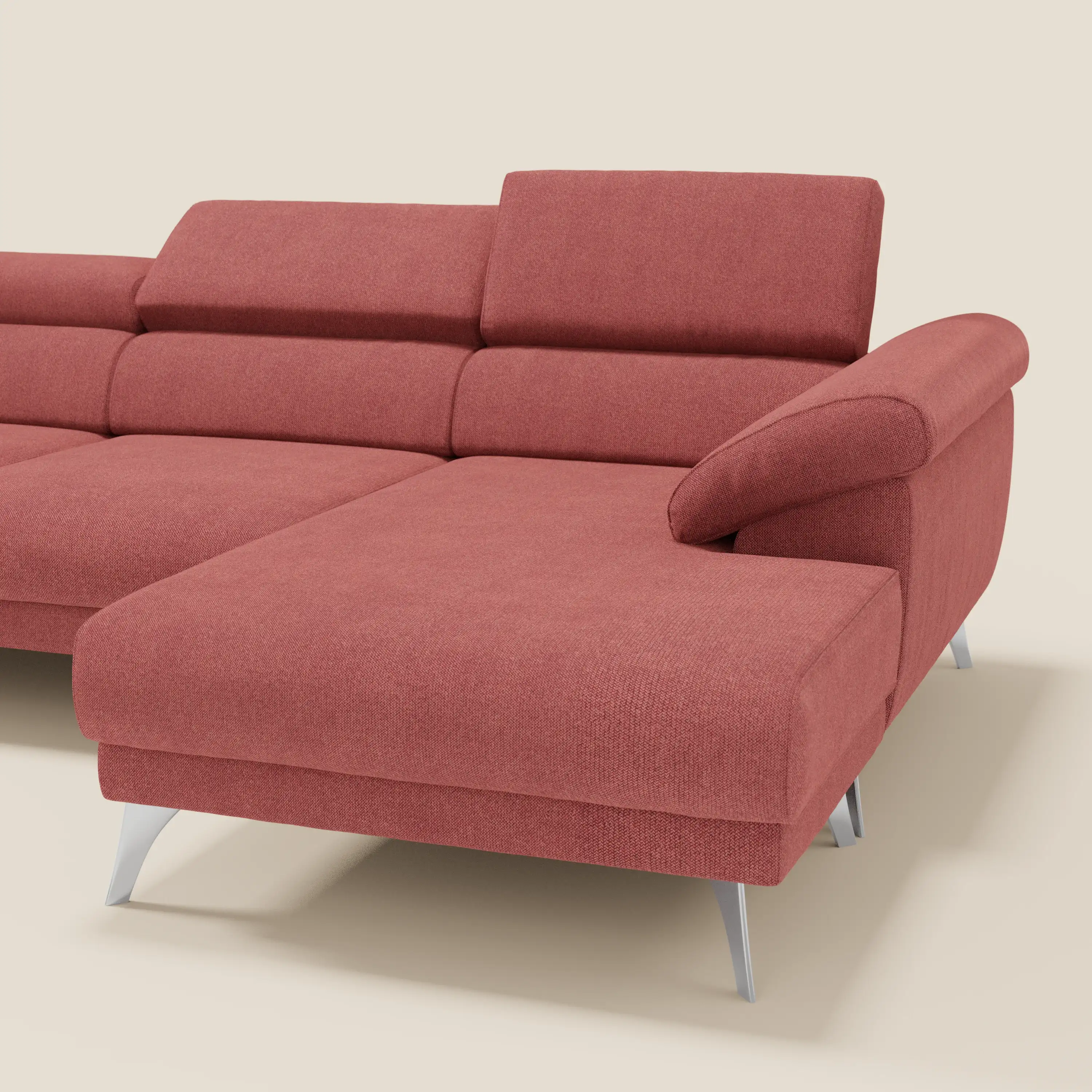 Donatello Canapé d'angle avec assises extensibles accoudoirs avec coffre et têtières en tissu détachable T23 rouge cerise - Image 8