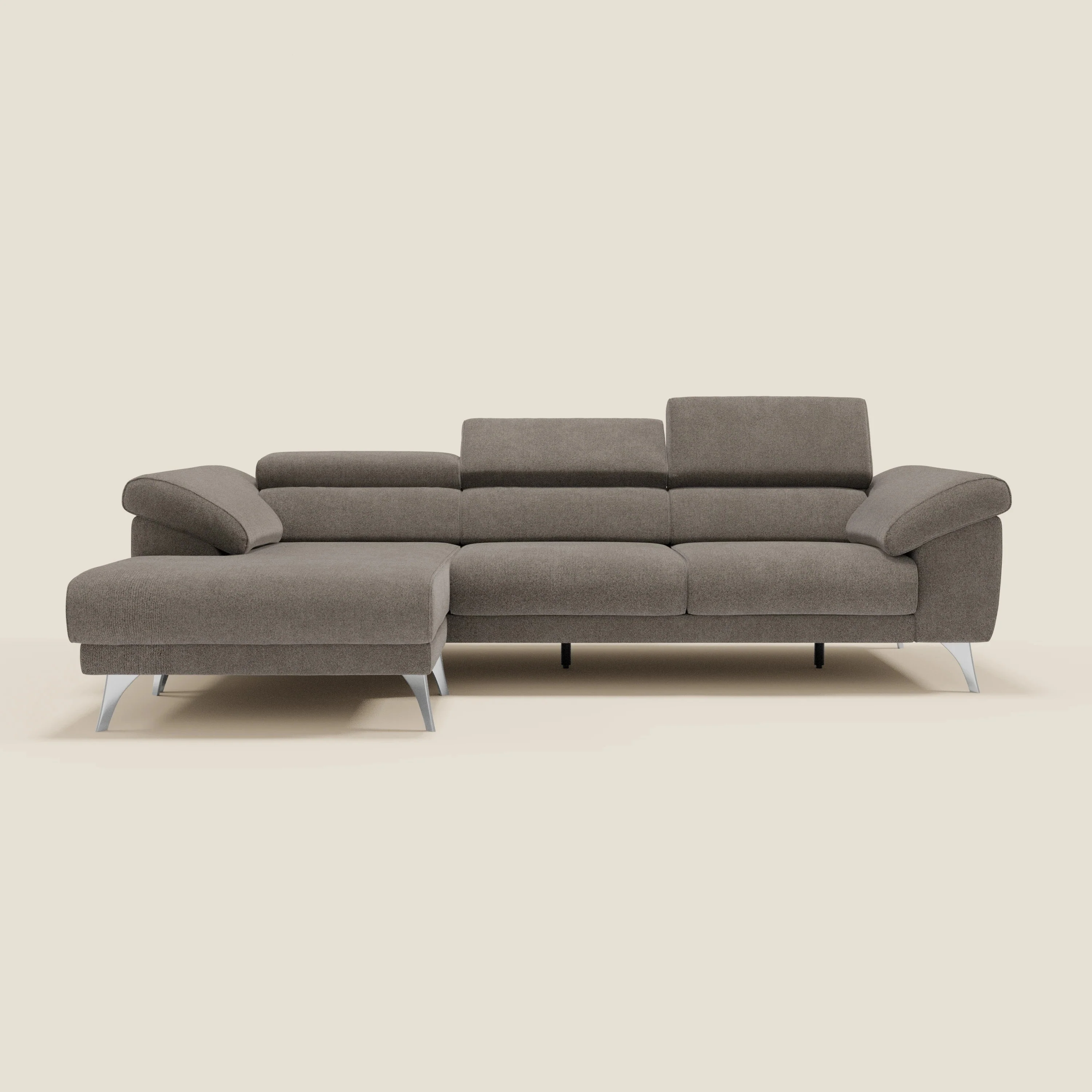 Donatello Canapé d'angle avec assises extensibles accoudoirs avec coffre et têtières en tissu détachable T23 taupe - Image 11