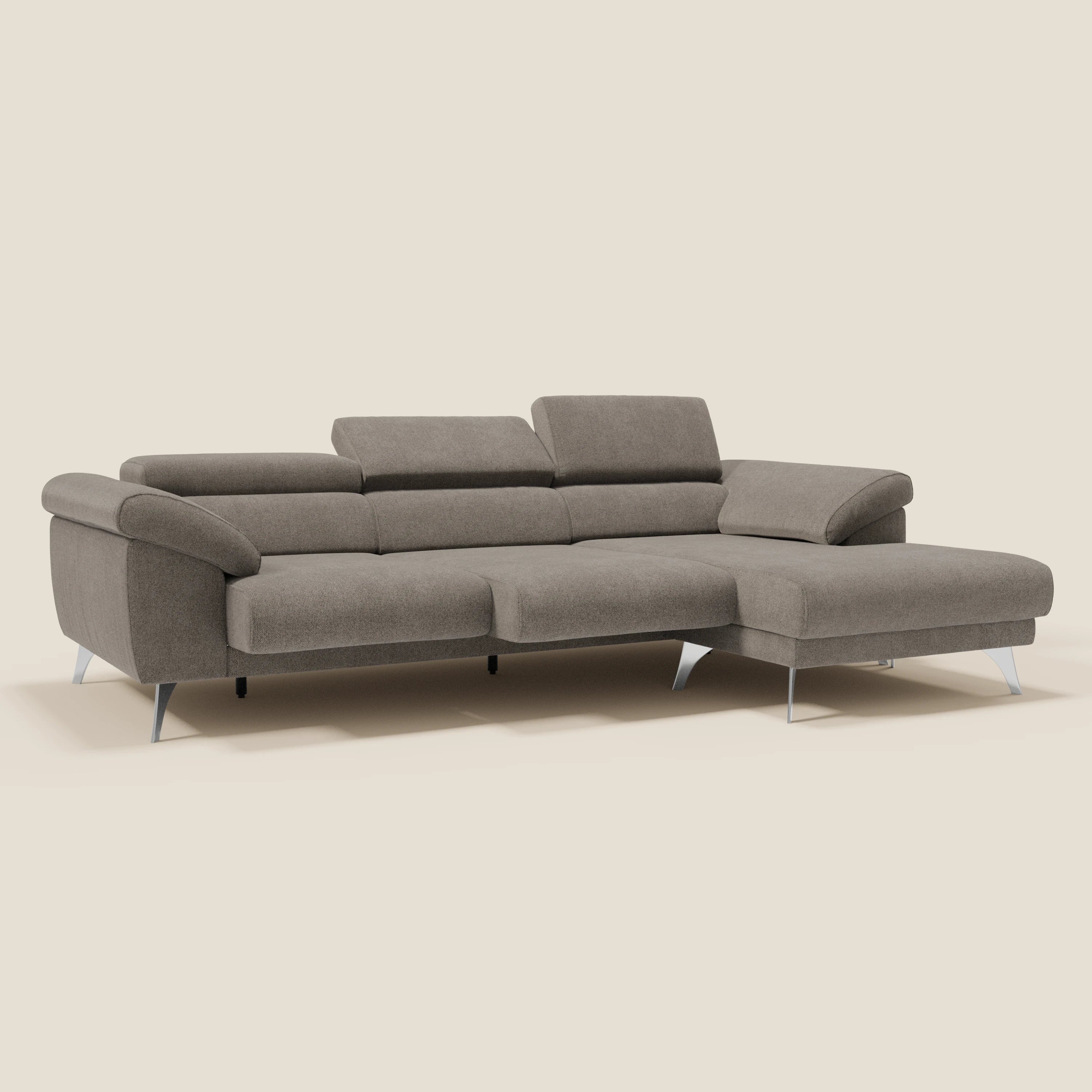 Donatello Canapé d'angle avec assises extensibles accoudoirs avec coffre et têtières en tissu détachable T23 taupe - Image 2